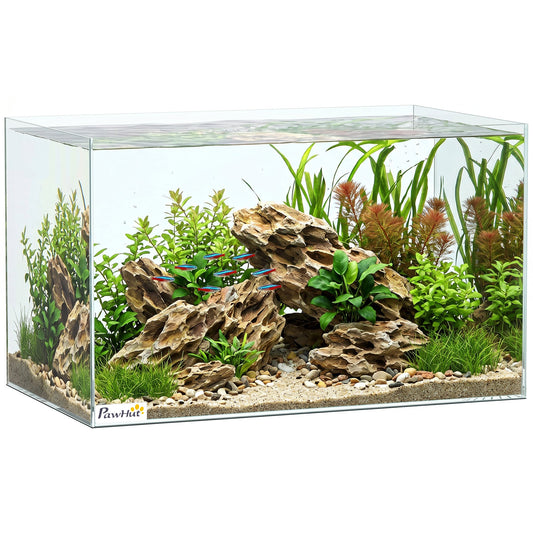 43L Fish Tank, Glass Aquarium, Small Fish Tank with Protective Base Mat, for Shrimps, Turtles, Transparent, 50 x 30 x 30 cm