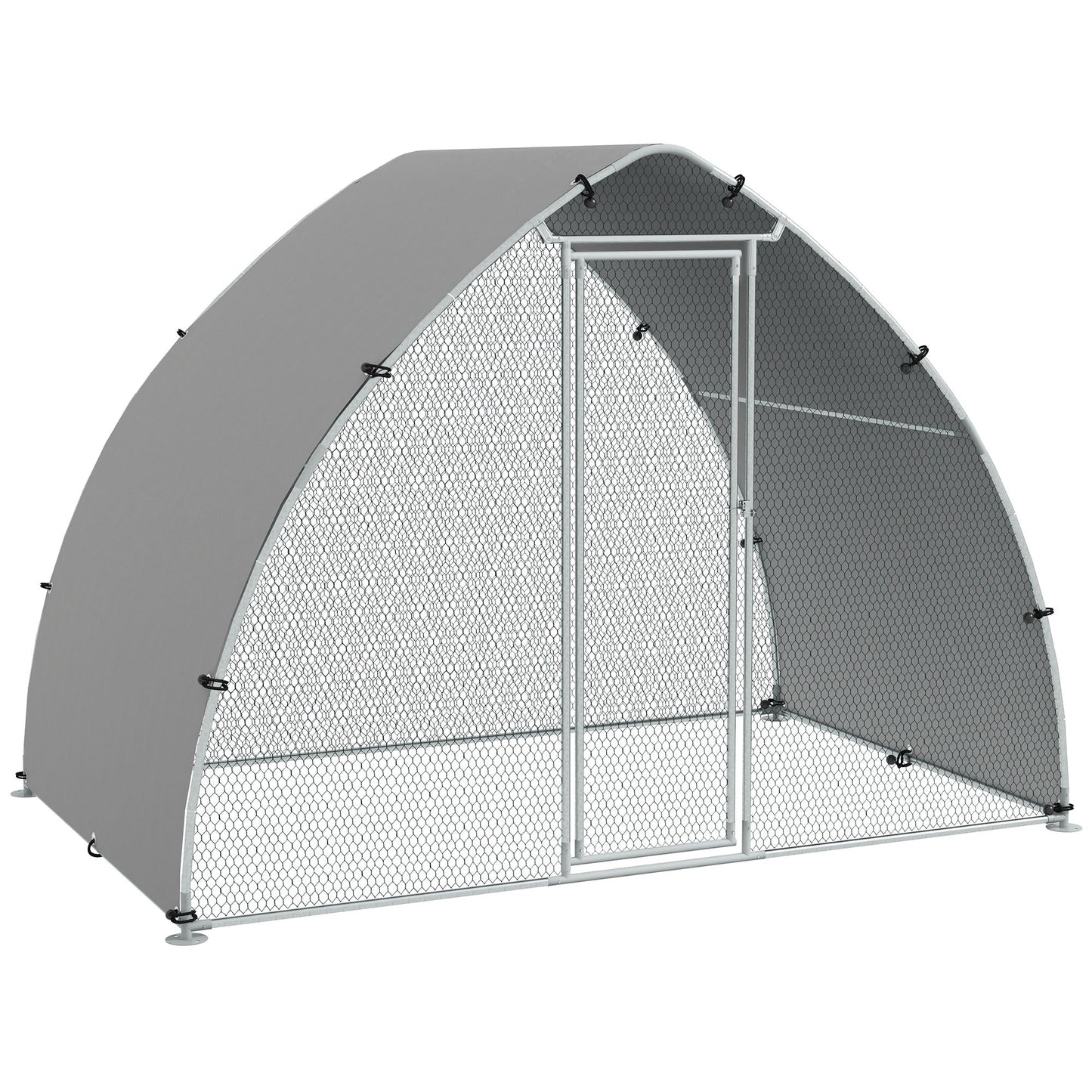 Walk In Chicken Run, Galvanised Chicken Coop Outdoor with Cover, Poultry Cage, for 8-12 Chickens, Hens, Ducks, Rabbits, 3 x 1.9 x 2.2m - Silver Tone