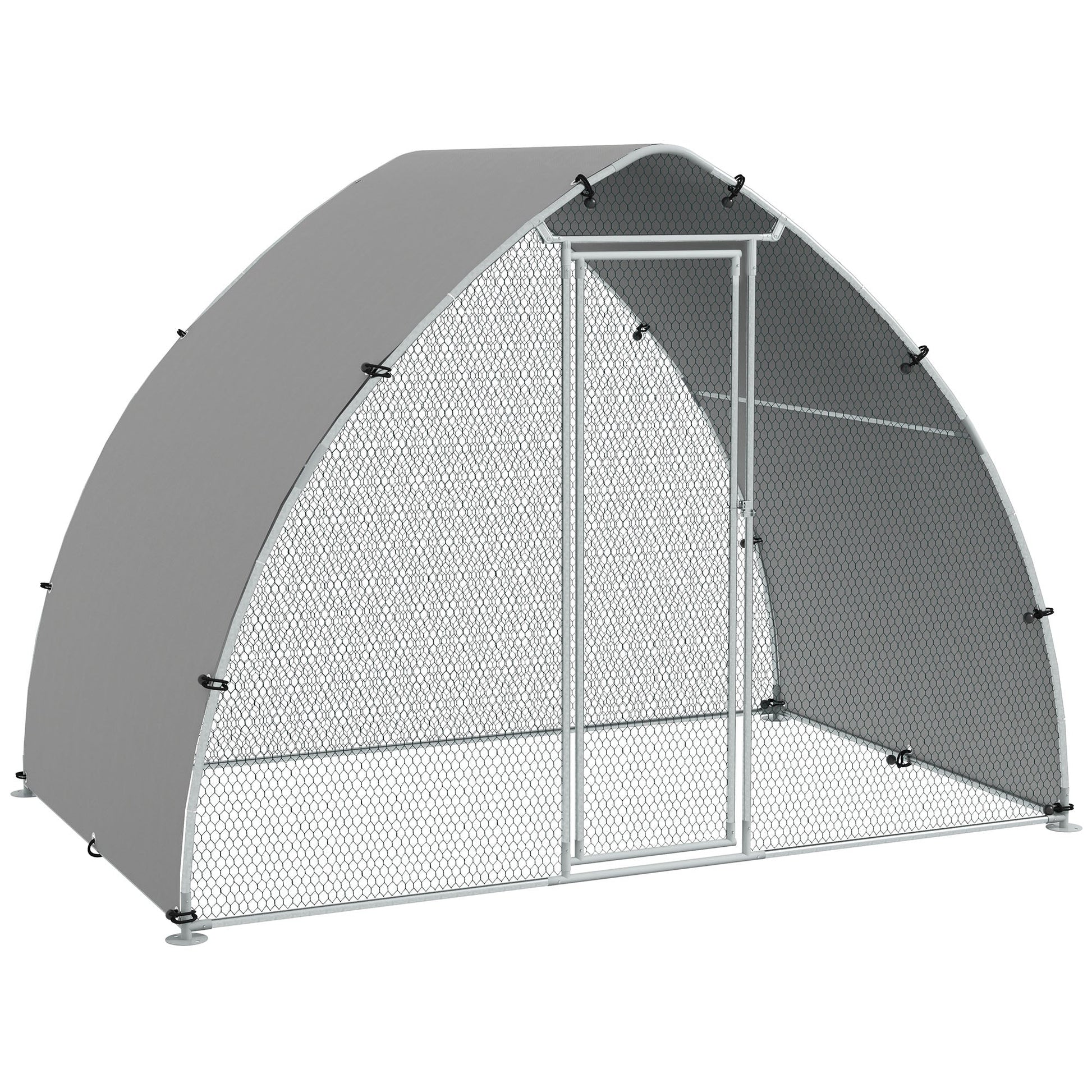 Walk In Chicken Run, Galvanised Chicken Coop Outdoor with Cover, Poultry Cage, for 8-12 Chickens, Hens, Ducks, Rabbits, 3 x 1.9 x 2.2m - Silver Tone