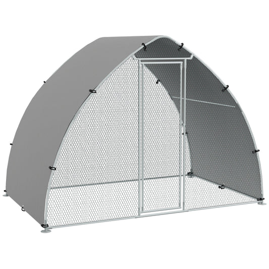 Walk In Chicken Run, Galvanised Chicken Coop Outdoor with Cover, Poultry Cage, for 8-12 Chickens, Hens, Ducks, Rabbits, 3 x 1.9 x 2.2m - Silver Tone