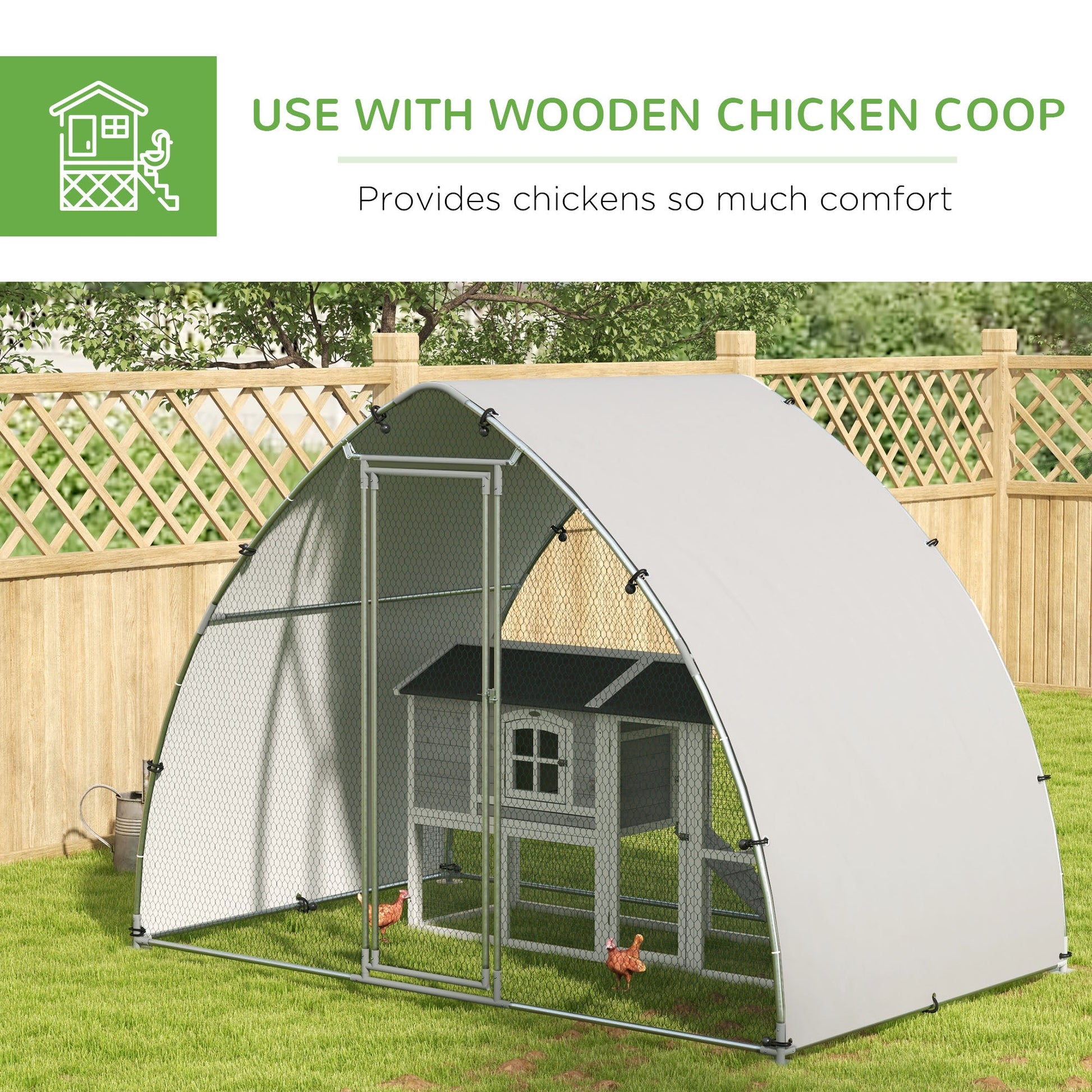 Walk In Chicken Run, Galvanised Chicken Coop Outdoor with Cover, Poultry Cage, for 8-12 Chickens, Hens, Ducks, Rabbits, 3 x 1.9 x 2.2m - Silver Tone