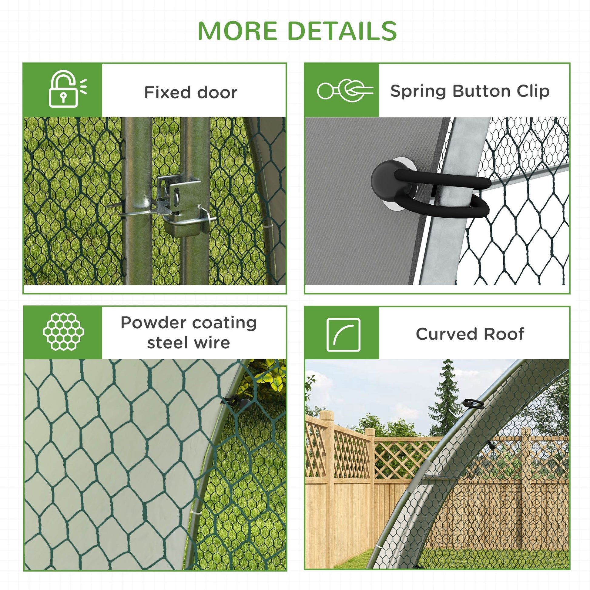 Walk In Chicken Run, Galvanised Chicken Coop Outdoor with Cover, Poultry Cage, for 8-12 Chickens, Hens, Ducks, Rabbits, 3 x 1.9 x 2.2m - Silver Tone