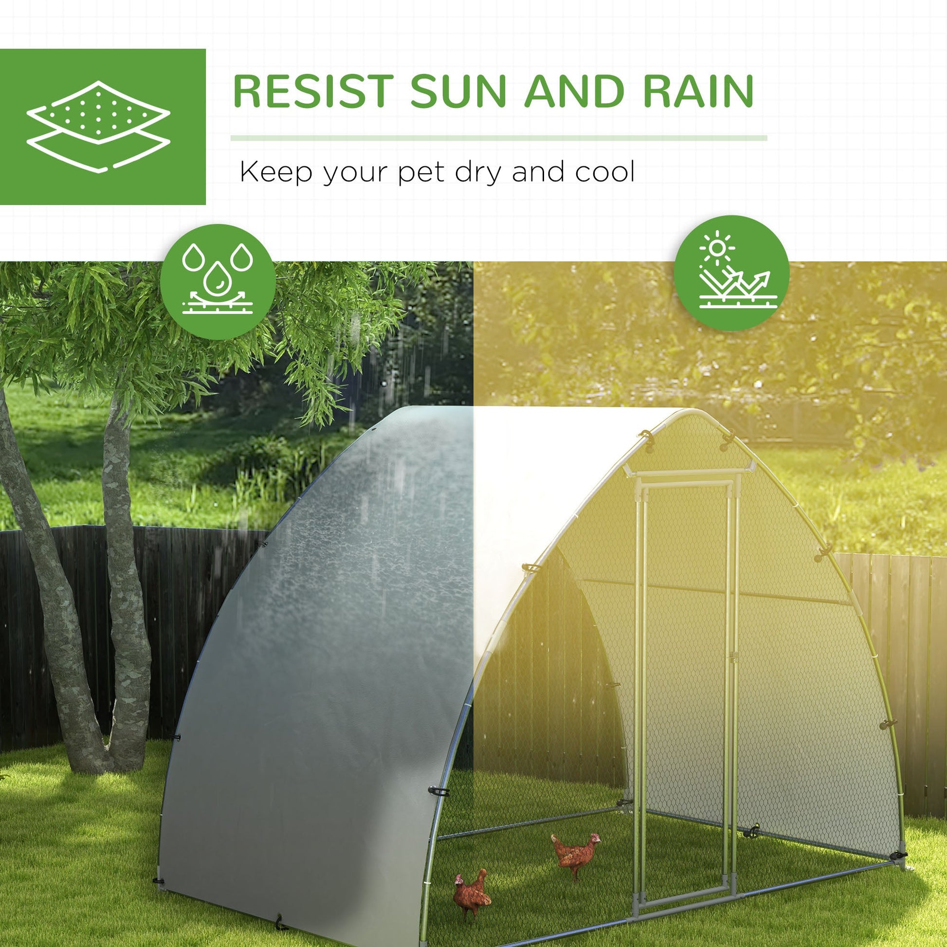 Walk In Chicken Run, Galvanised Chicken Coop Outdoor with Cover, Poultry Cage, for 8-12 Chickens, Hens, Ducks, Rabbits, 3 x 1.9 x 2.2m - Silver Tone