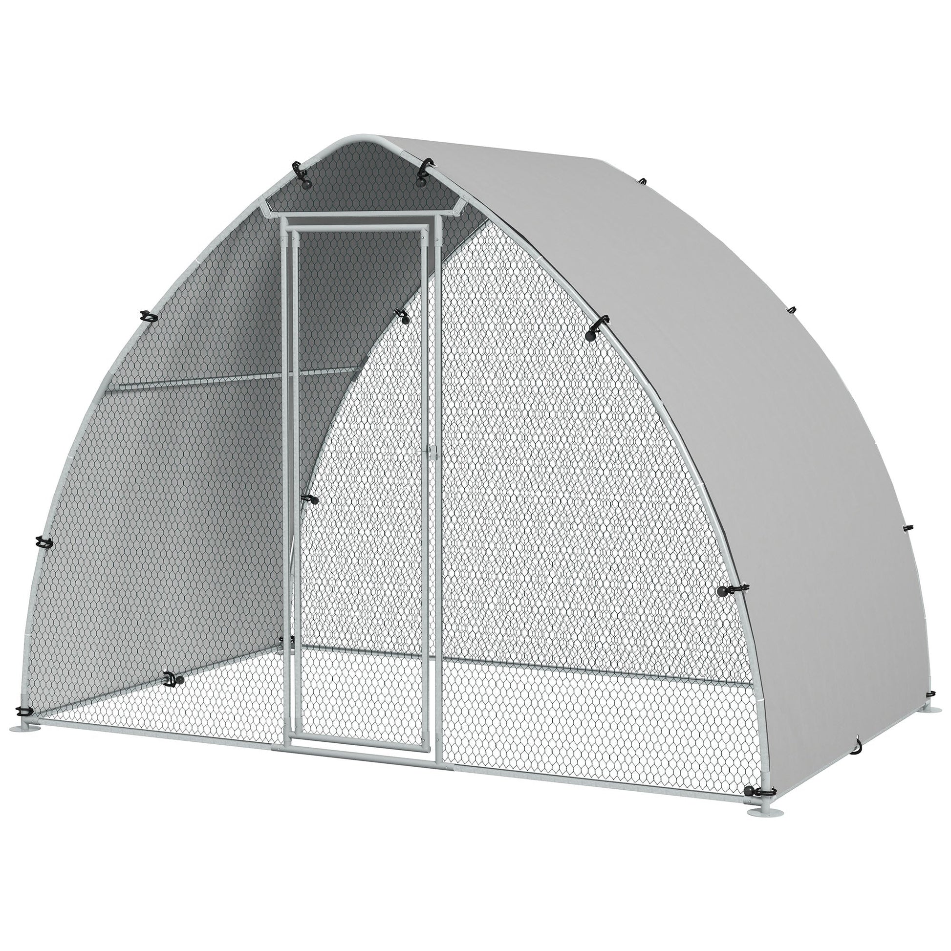 Walk In Chicken Run, Galvanised Chicken Coop Outdoor with Cover, Poultry Cage, for 8-12 Chickens, Hens, Ducks, Rabbits, 3 x 1.9 x 2.2m - Silver Tone