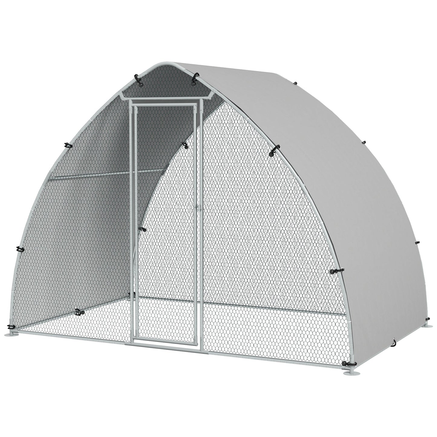 Walk In Chicken Run, Galvanised Chicken Coop Outdoor with Cover, Poultry Cage, for 8-12 Chickens, Hens, Ducks, Rabbits, 3 x 1.9 x 2.2m - Silver Tone