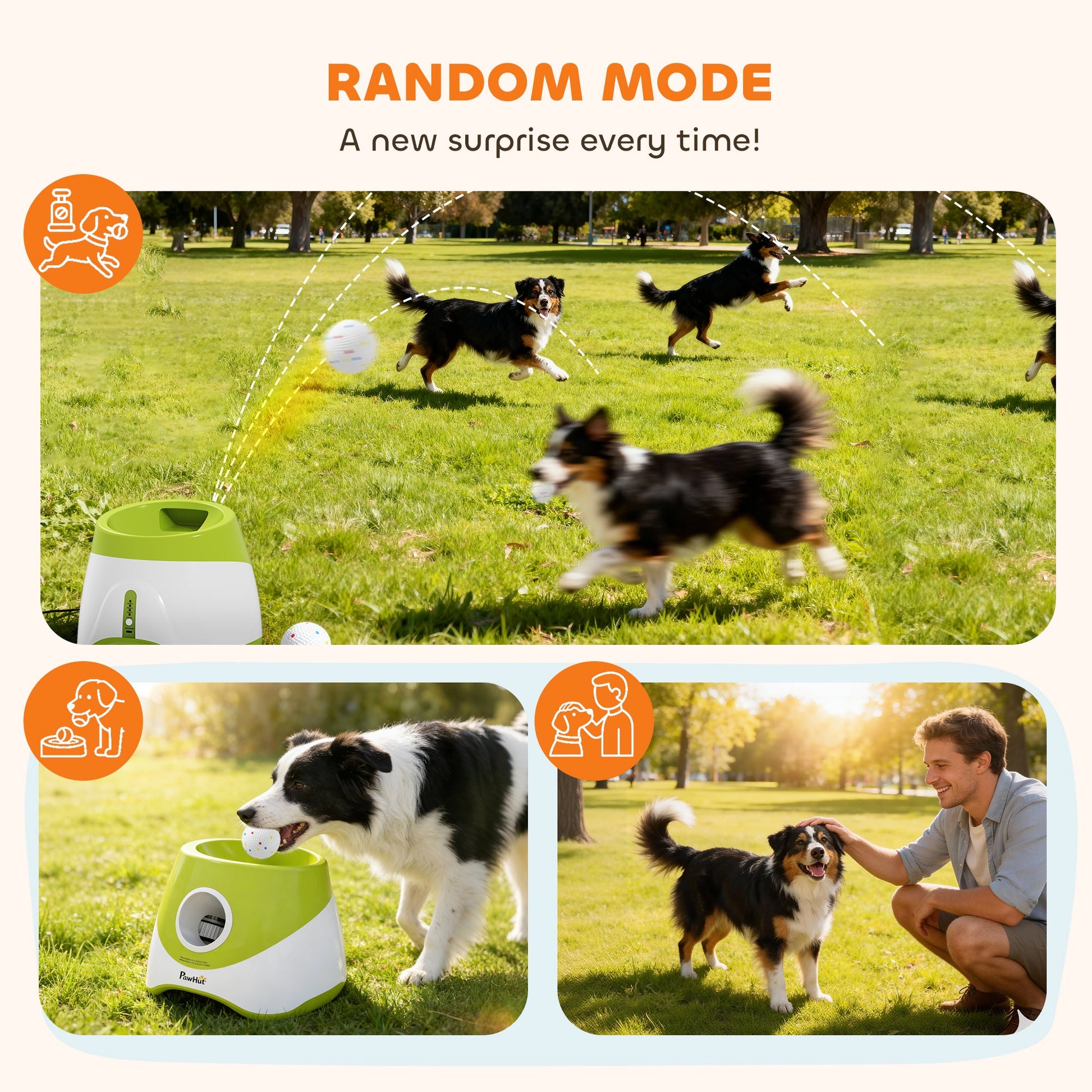 Automatic Dog Ball Launcher with 5 ETPU Tennis Balls, Dog Ball Thrower with 3 Distance Settings (20/33/46ft), Indoor Outdoor Interactive Toy for Small Medium Dogs, Green