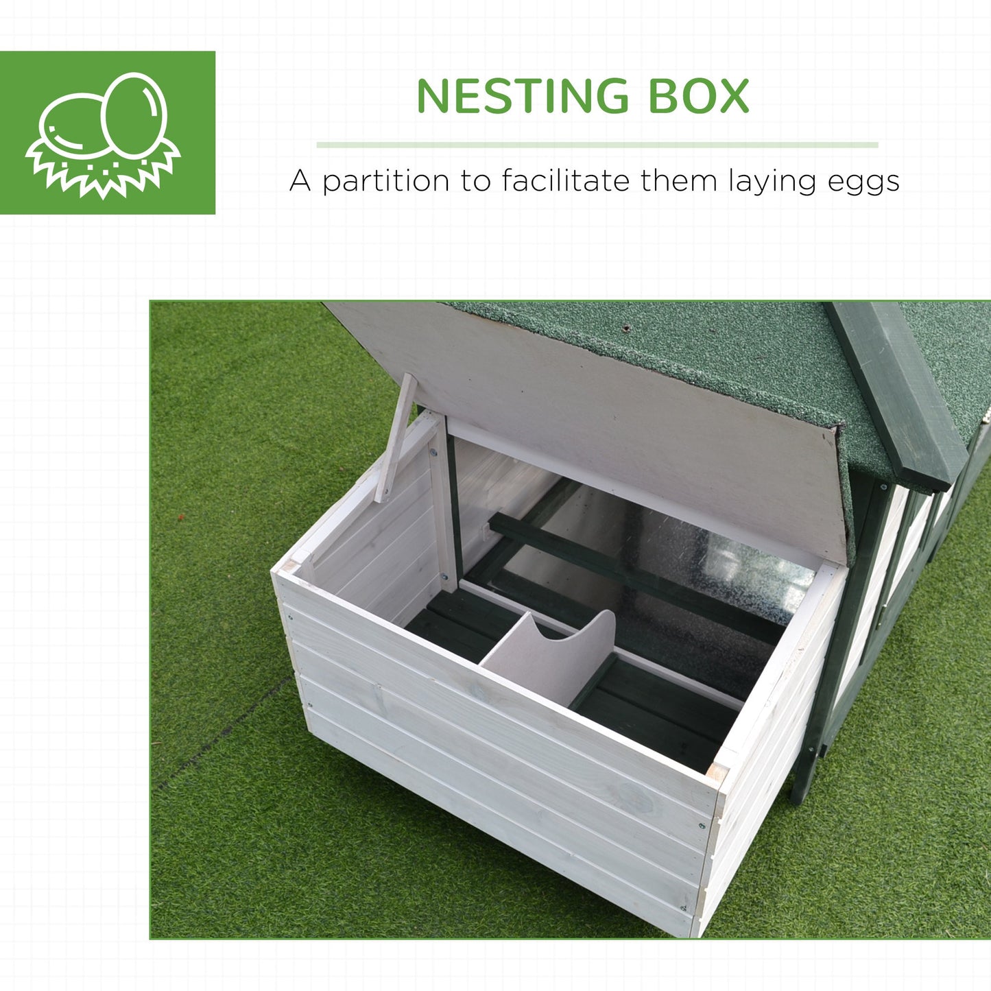 Chicken Coop with Chicken Run, Outdoor Hen House Poultry Cage with Nesting Box, Openable Top, 196 x 76 x 97cm, Green