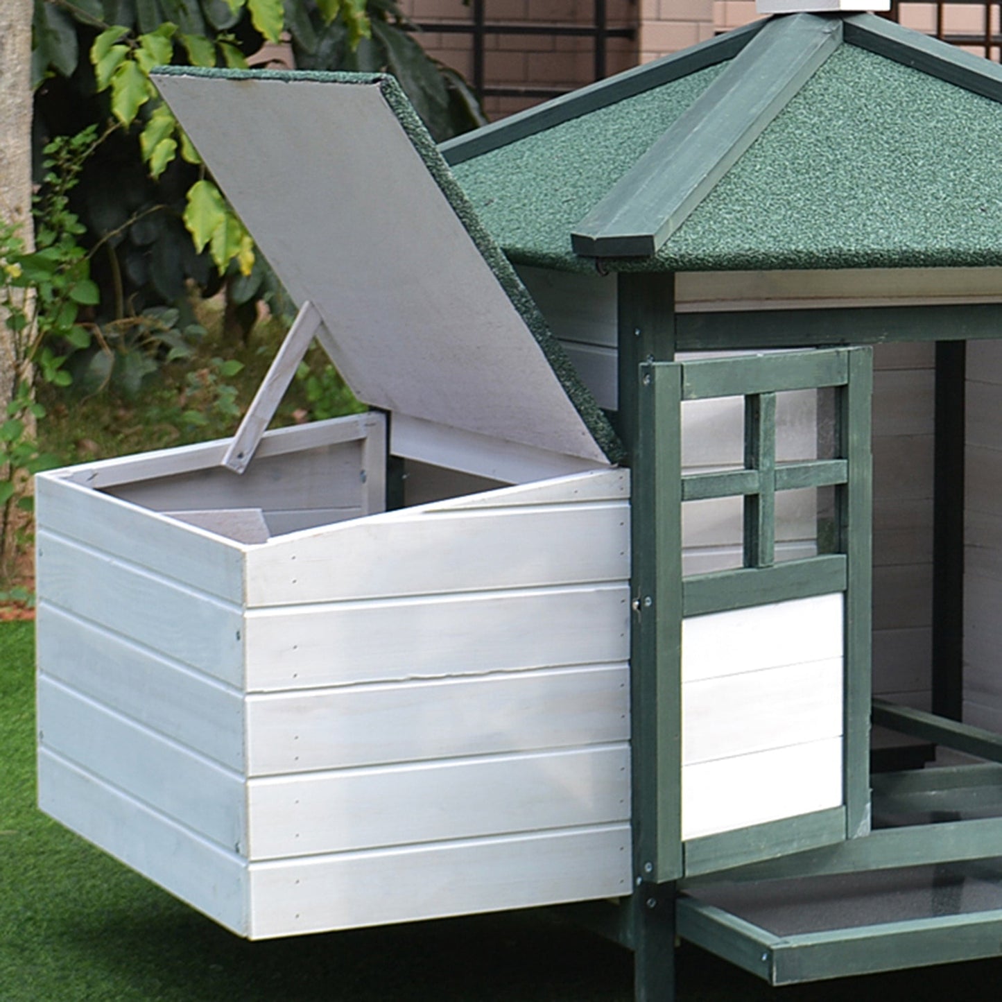 Chicken Coop with Chicken Run, Outdoor Hen House Poultry Cage with Nesting Box, Openable Top, 196 x 76 x 97cm, Green