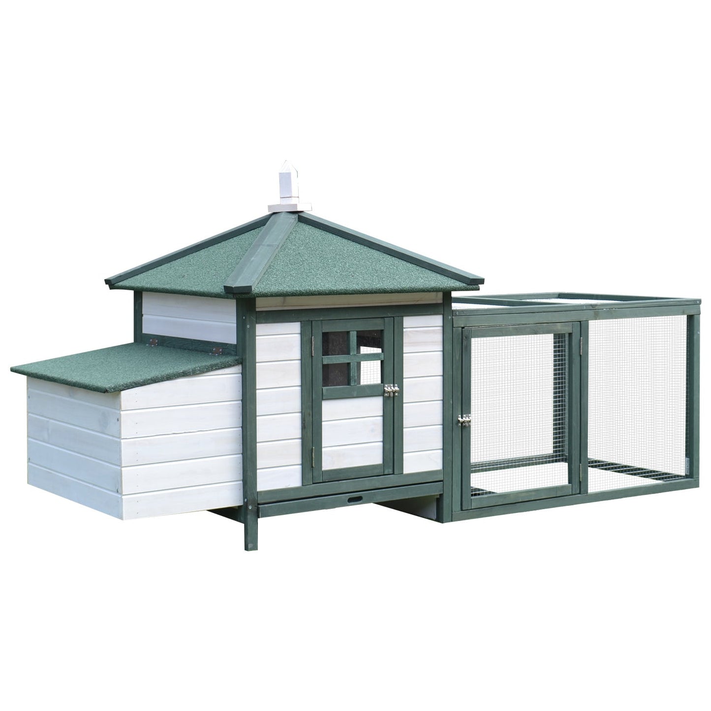 Chicken Coop with Chicken Run, Outdoor Hen House Poultry Cage with Nesting Box, Openable Top, 196 x 76 x 97cm, Green