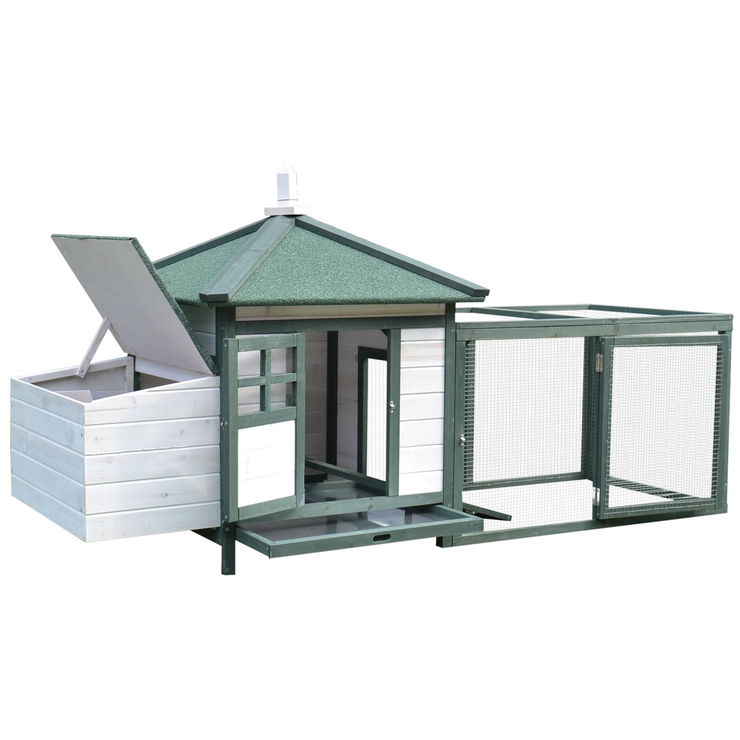 Chicken Coop with Chicken Run, Outdoor Hen House Poultry Cage with Nesting Box, Openable Top, 196 x 76 x 97cm, Green