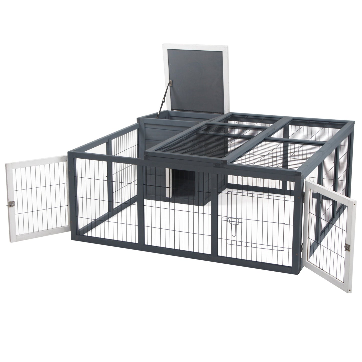 Rabbit Hutch Outdoor, Guinea Pig House, Bunny Run Cage with Openable Top for 1-2 Rabbits, 123 x 120 x 52cm, Grey
