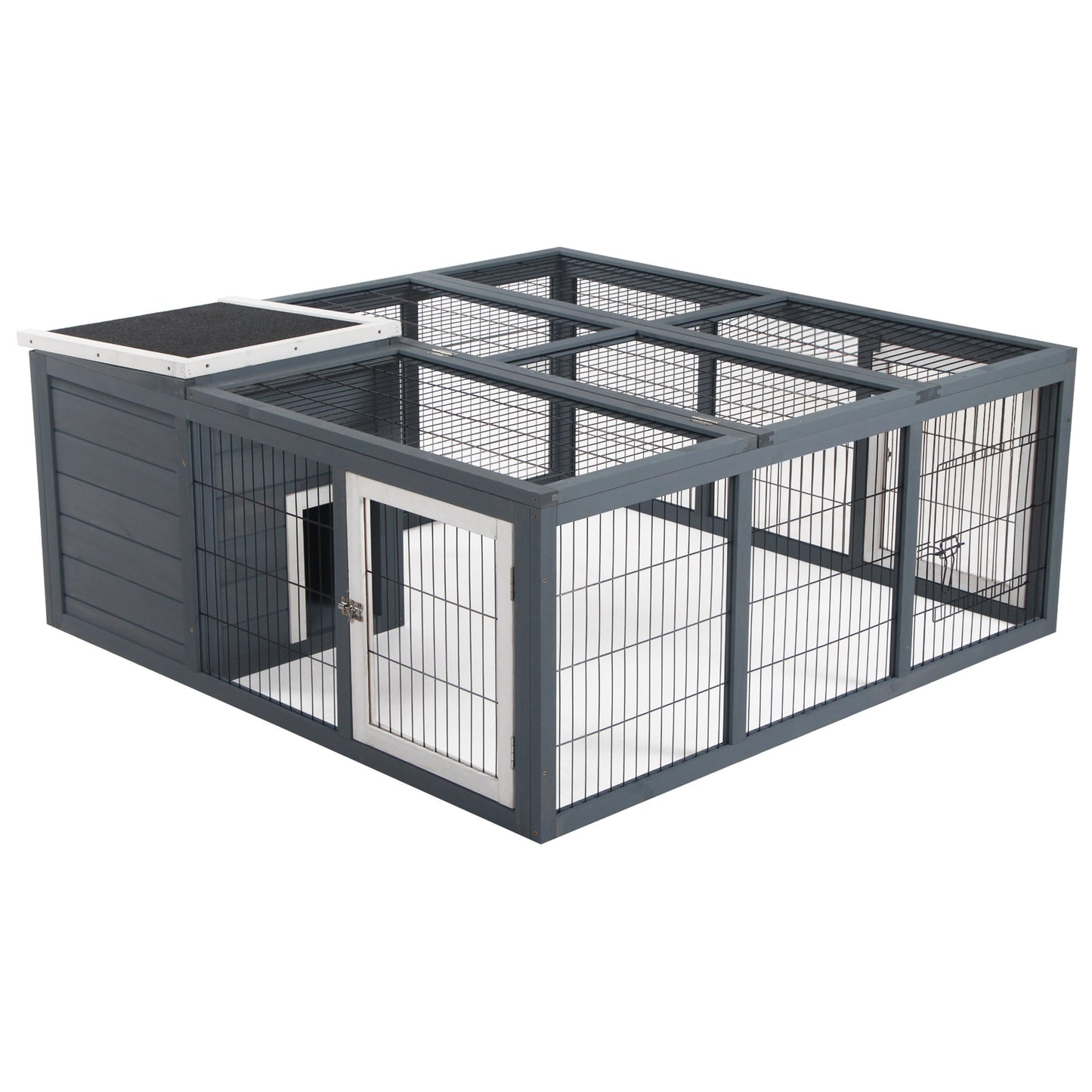 Rabbit Hutch Outdoor, Guinea Pig House, Bunny Run Cage with Openable Top for 1-2 Rabbits, 123 x 120 x 52cm, Grey