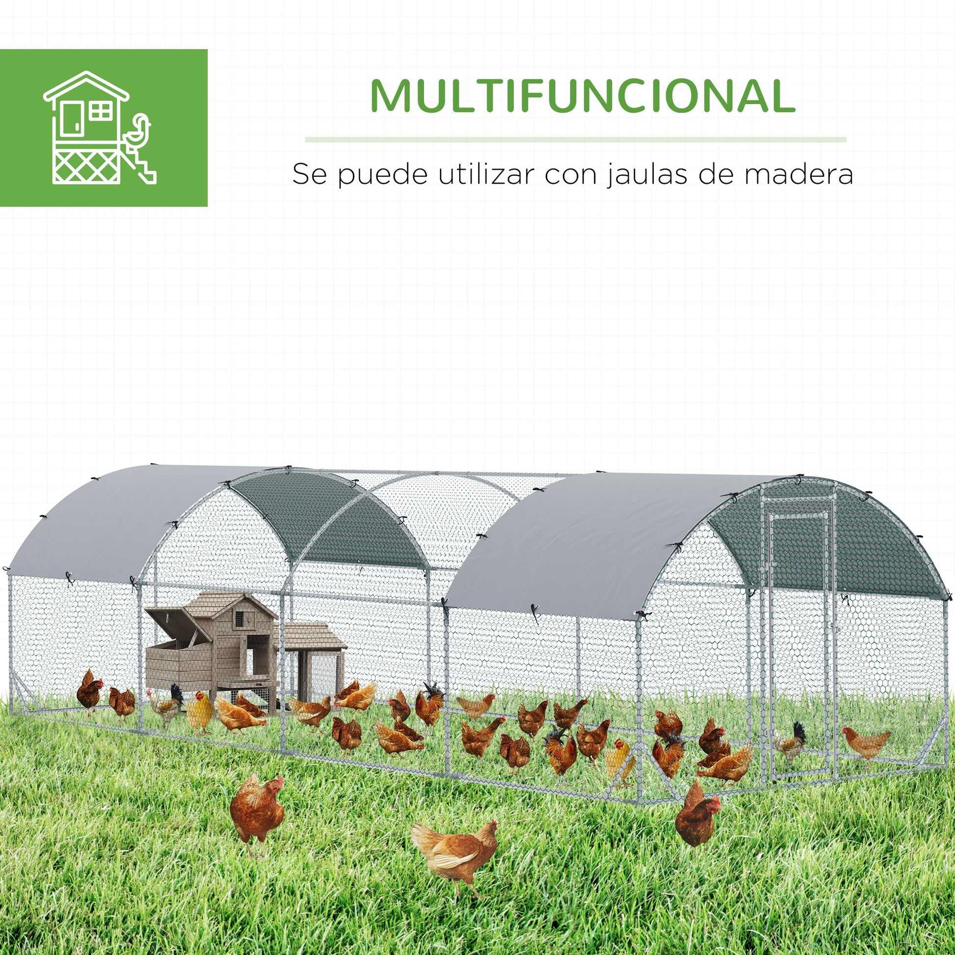 Walk In Chicken Run Galvanised Chicken Coop Hen Poultry House Cage Pet Playpen Garden with Two Water-Resist Covers, 7.6 x 2.8 x 2m