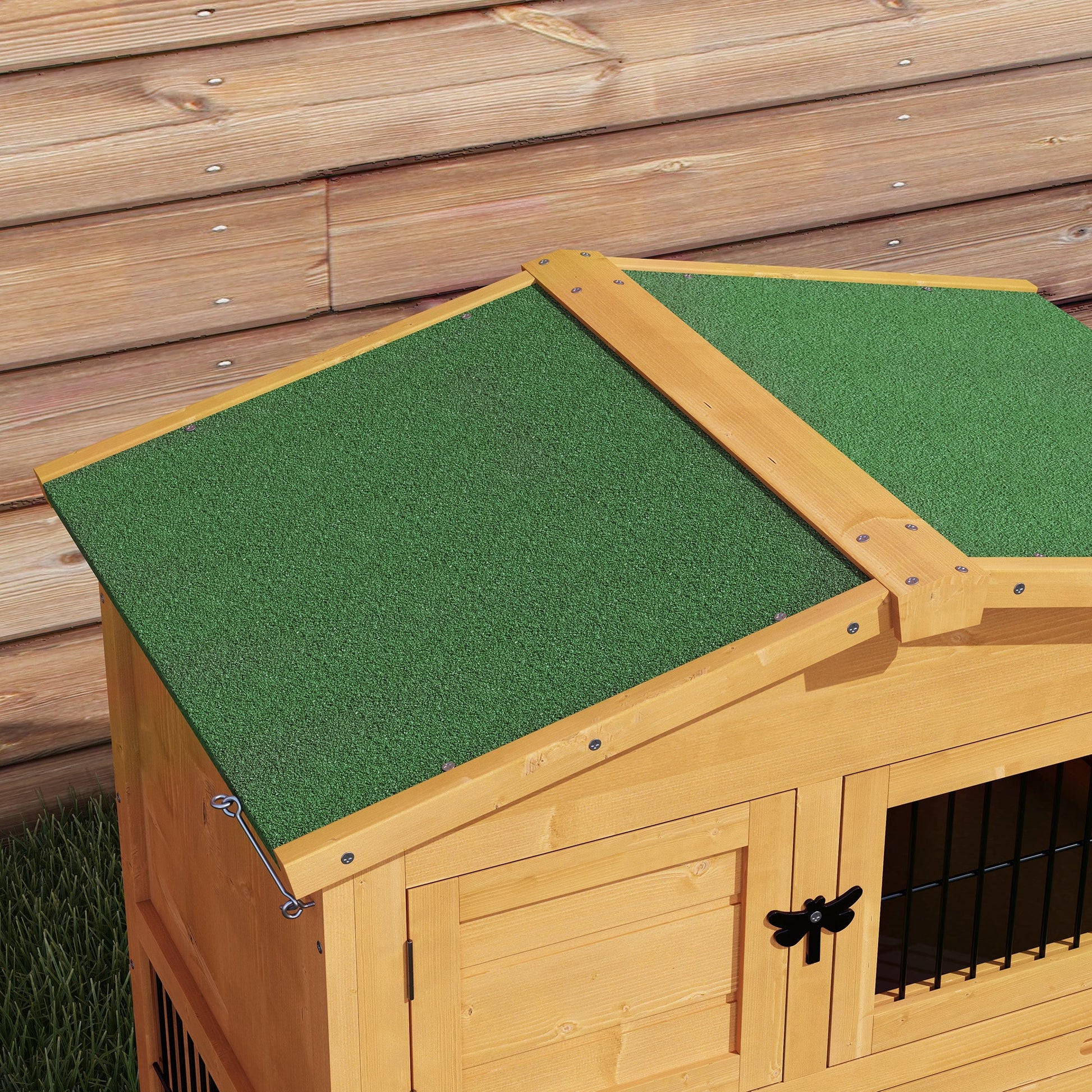 Rabbit Hutch Outdoor, Wooden Guinea Pig Hutch with Run, Openable Roof, Pull-Out Tray, Ramp for 1-2 Rabbits, 150 x 52.5 x 68 cm, Yellow