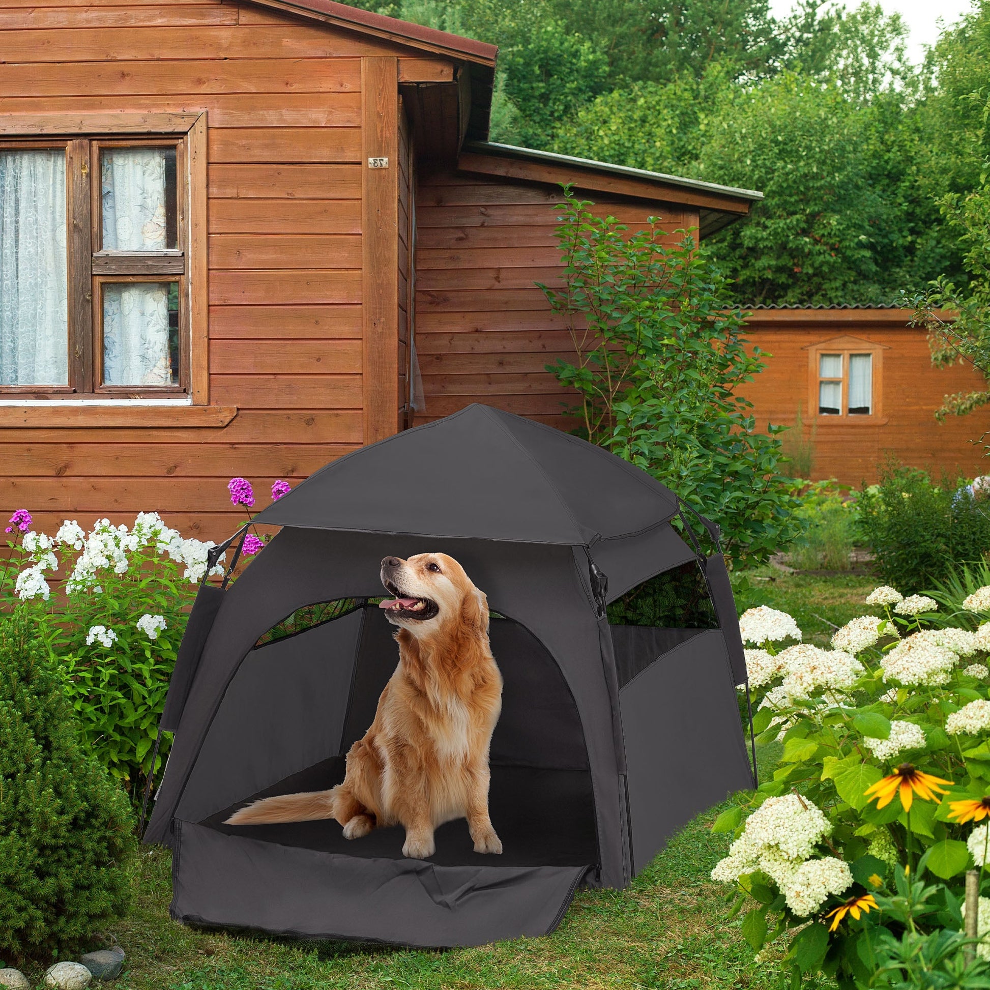 Foldable Dog Cat Tent, Portable Pet Playpen with Water-Resistant Oxford Cloth, Carry Bag, Exercise Tent for Extra Large Dog, Cat, Indoor Outdoor Use, Charcoal Grey