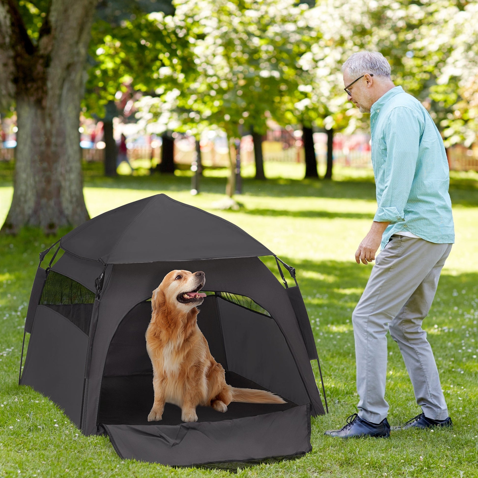 Foldable Dog Cat Tent, Portable Pet Playpen with Water-Resistant Oxford Cloth, Carry Bag, Exercise Tent for Extra Large Dog, Cat, Indoor Outdoor Use, Charcoal Grey