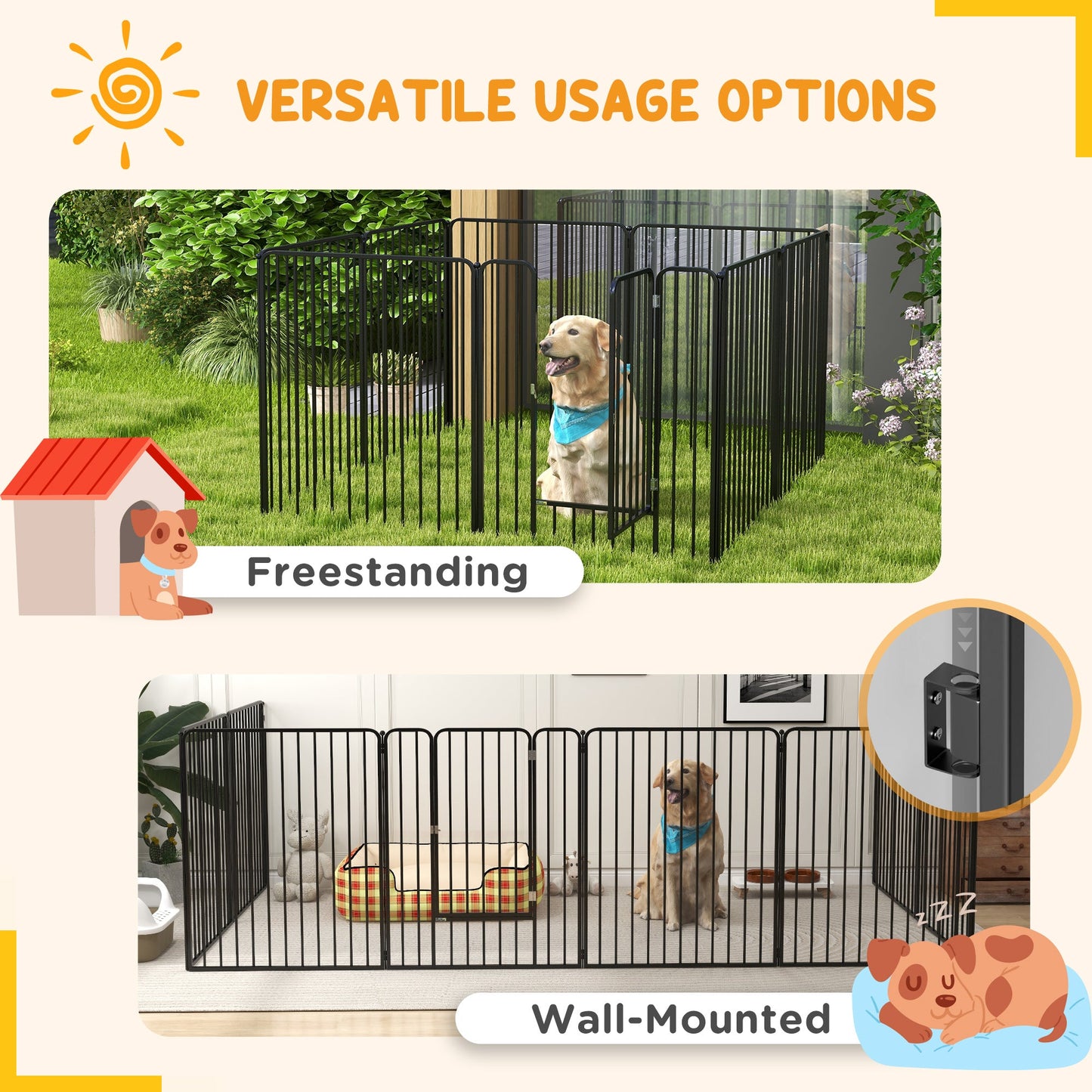Heavy Duty Dog Playpen, 8 Panels Dog Pen, 100cm Height Pet Playpen Exercise Pen, with Door, for Small and Medium, Large Dogs