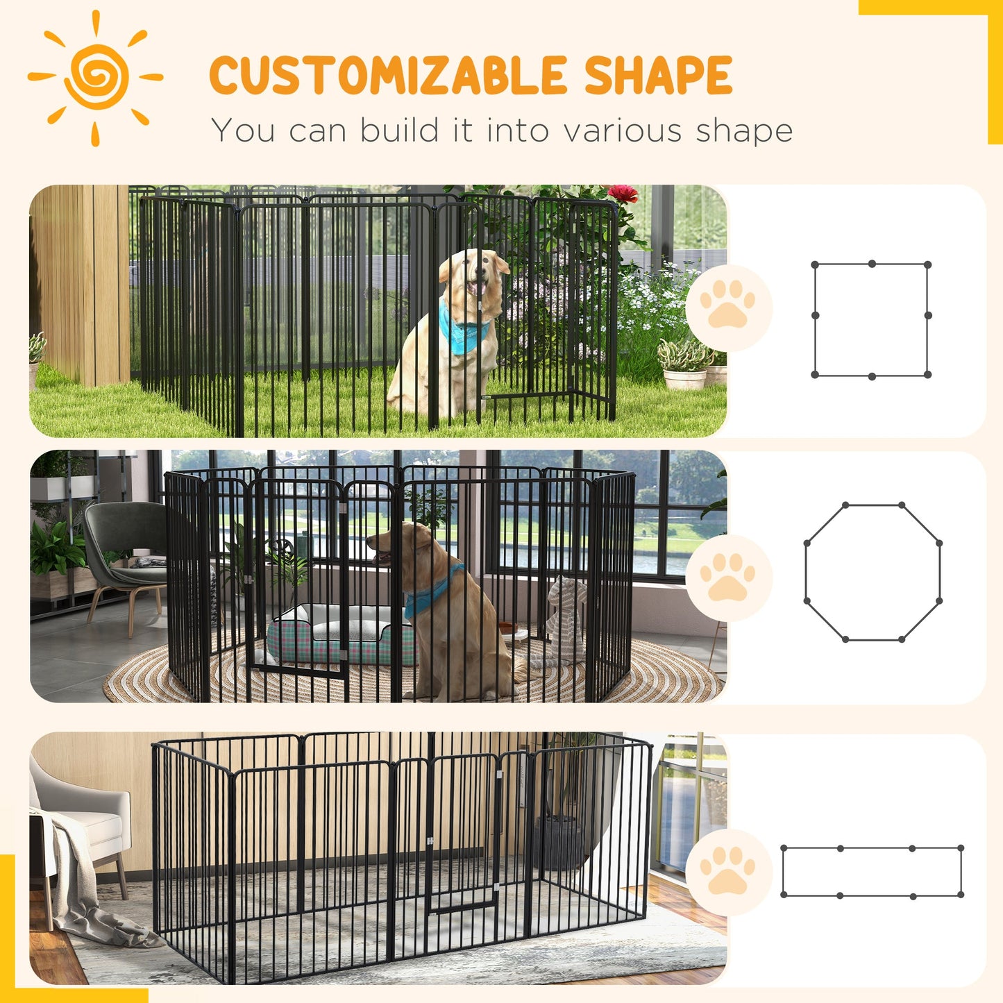 Heavy Duty Dog Playpen, 8 Panels Dog Pen, 100cm Height Pet Playpen Exercise Pen, with Door, for Small and Medium, Large Dogs