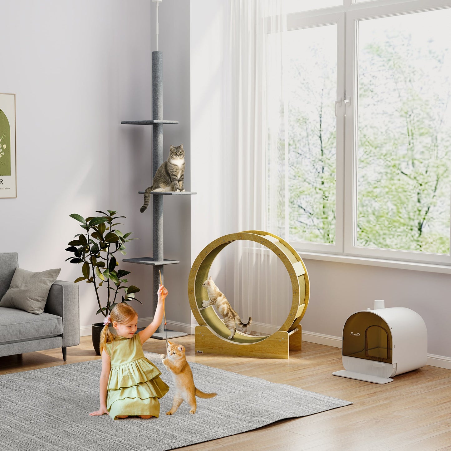 Cat Wheel for Indoor Cats, Cat Treadmill with Brake, Scratching Pads, Cat Exercise Wheel for Health - Oak Tone