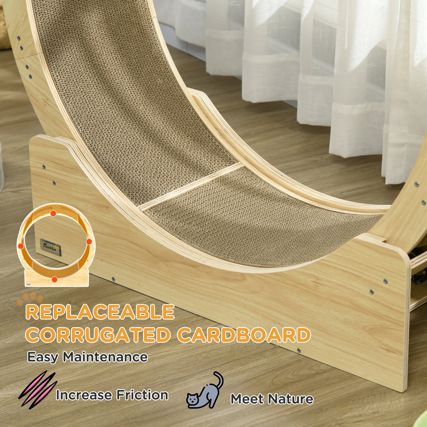 Cat Wheel for Indoor Cats, Cat Treadmill with Brake, Scratching Pads, Cat Exercise Wheel for Health - Oak Tone