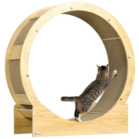 Cat Wheel for Indoor Cats, Cat Treadmill with Brake, Scratching Pads, Cat Exercise Wheel for Health - Oak Tone