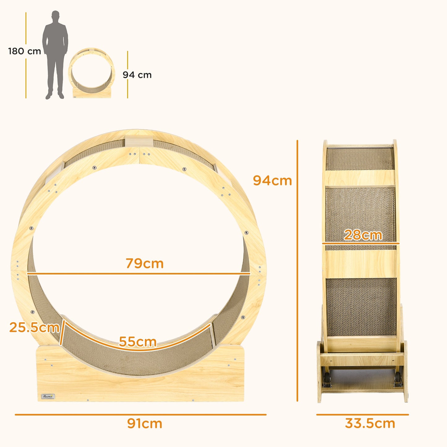 Cat Wheel for Indoor Cats, Cat Treadmill with Brake, Scratching Pads, Cat Exercise Wheel for Health - Oak Tone