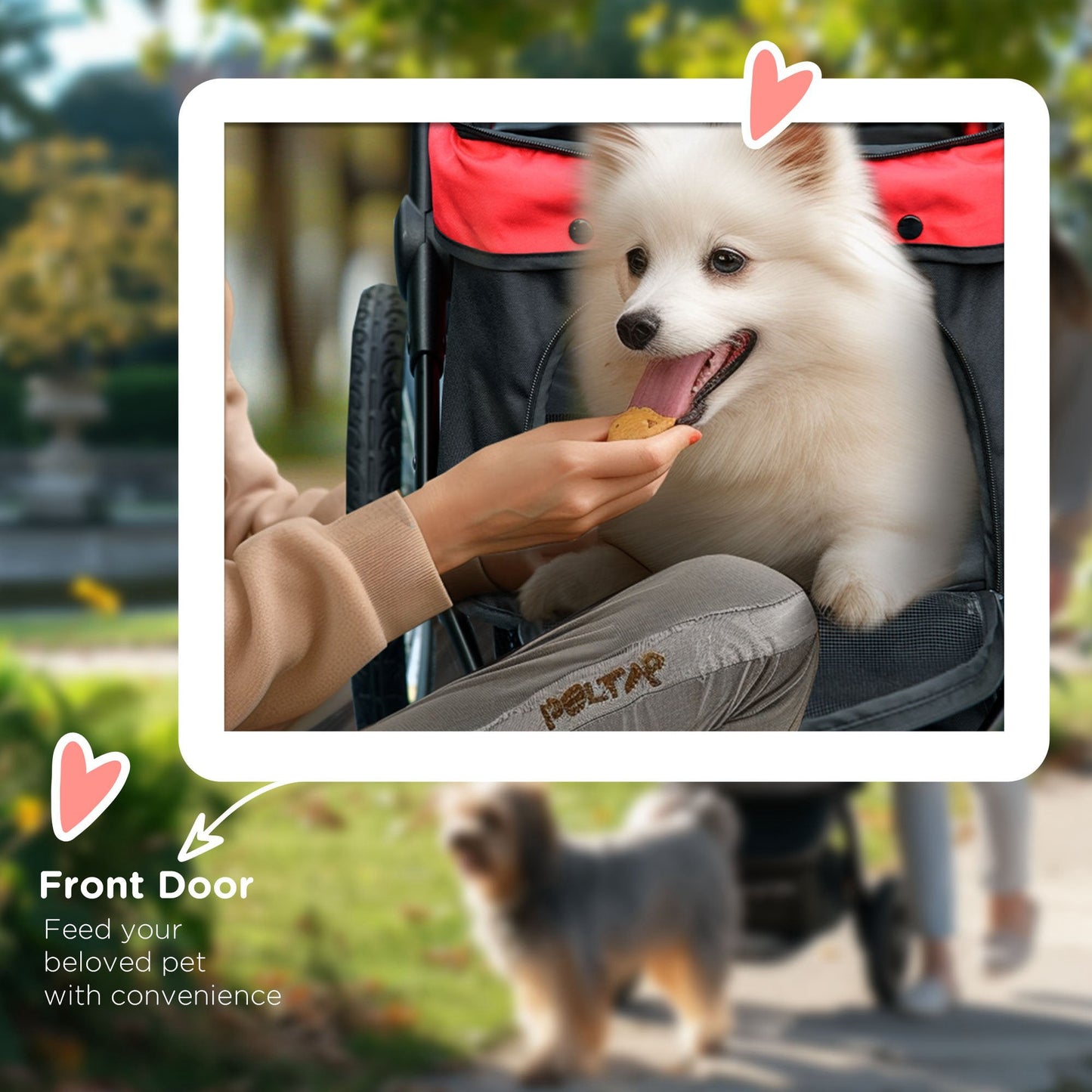 Dog Pram Dog Stroller Jogger Foldable Pet Pushchair for Medium, Small Dogs, w/ Rubber Wheels, Washable Cushion - Red