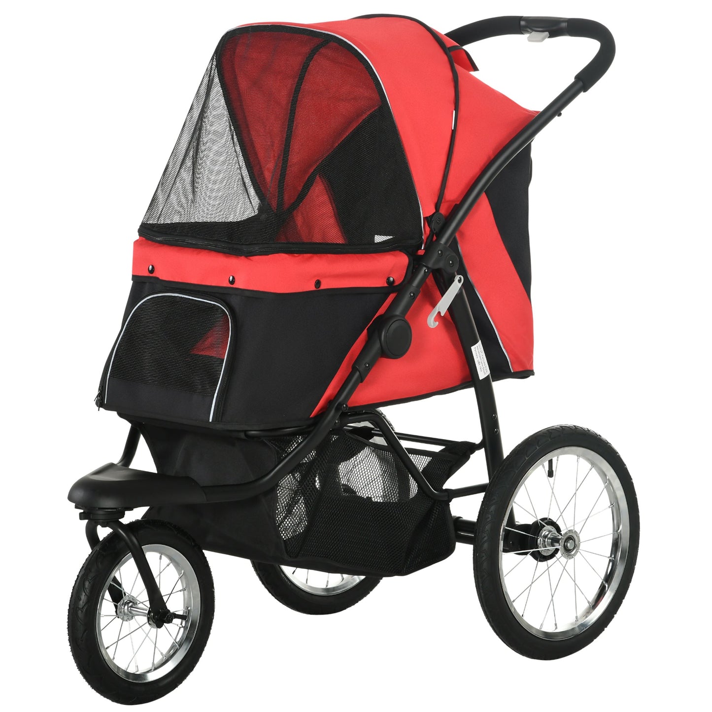 Dog Pram Dog Stroller Jogger Foldable Pet Pushchair for Medium, Small Dogs, w/ Rubber Wheels, Washable Cushion - Red