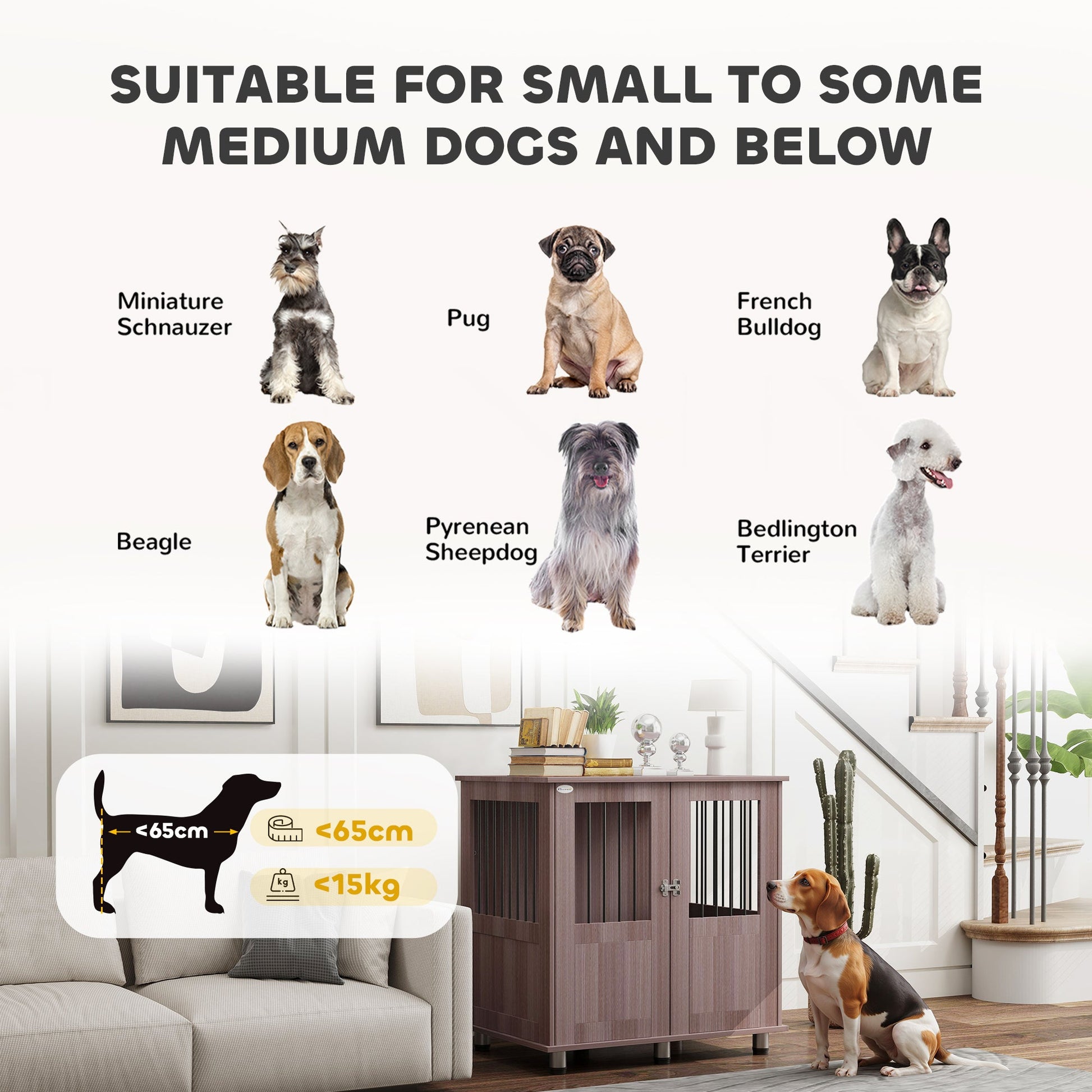 Dog Crate Furniture End Table, Pet Kennel for Small and Medium Dogs with Magnetic Door Indoor Animal Cage, Purple, 85 x 55 x 75 cm