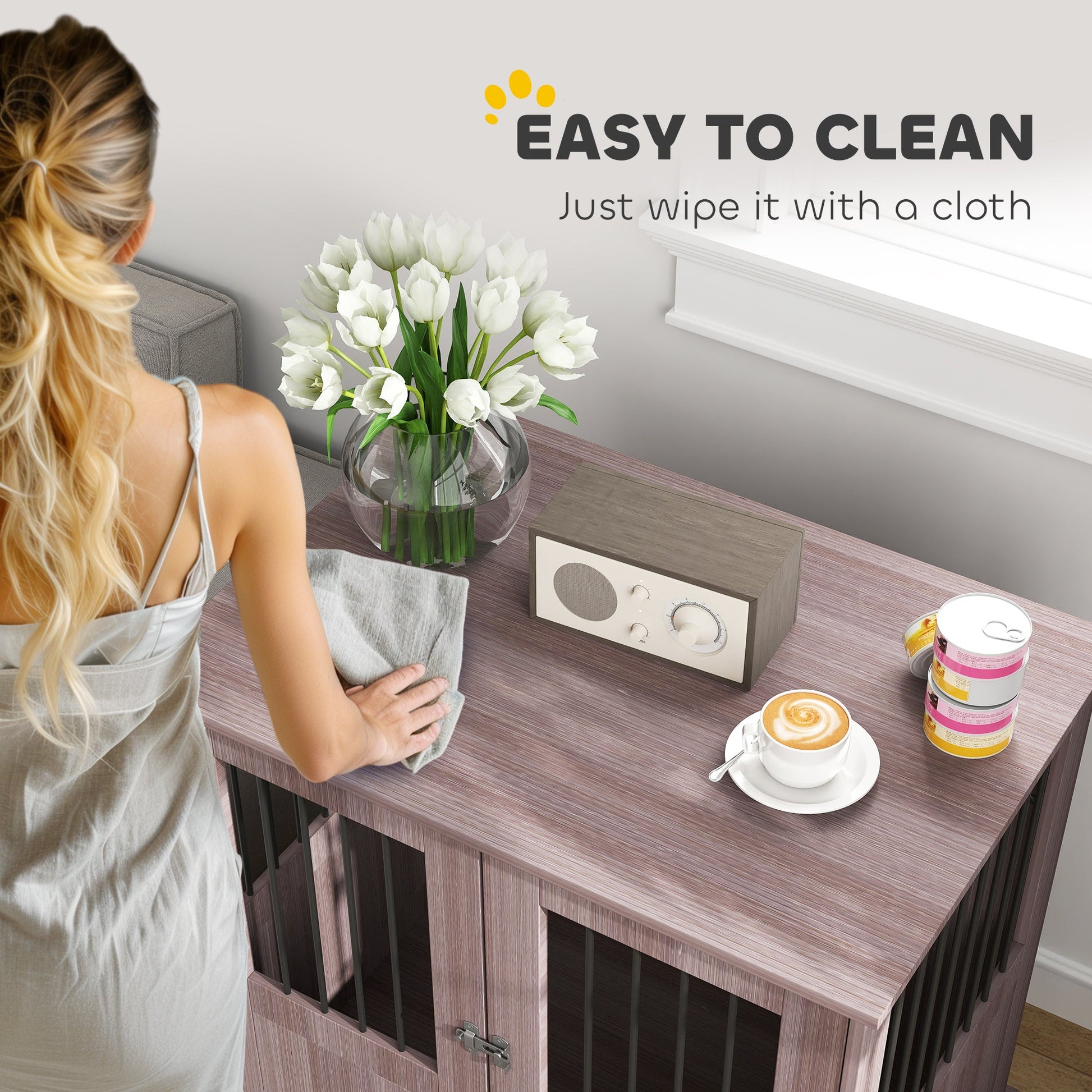 Dog Crate Furniture End Table, Pet Kennel for Small and Medium Dogs with Magnetic Door Indoor Animal Cage, Purple, 85 x 55 x 75 cm