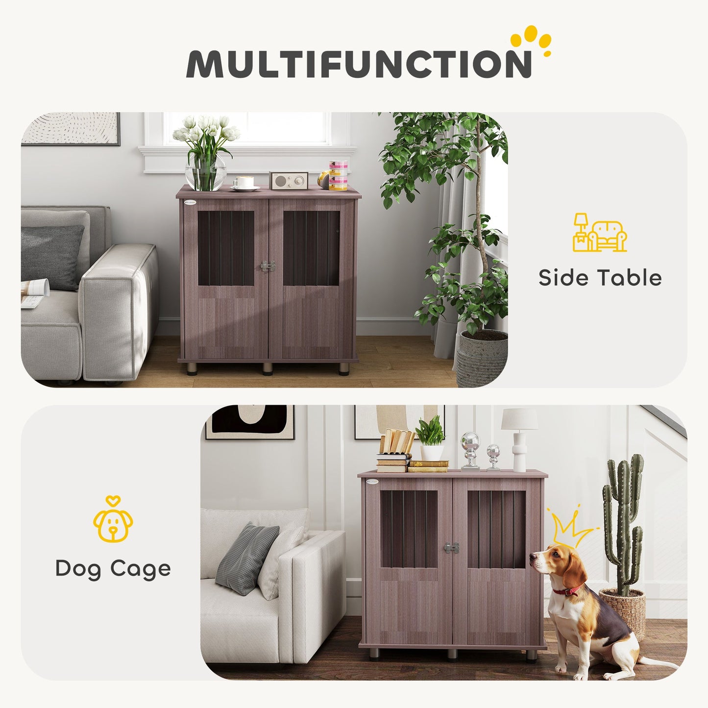 Dog Crate Furniture End Table, Pet Kennel for Small and Medium Dogs with Magnetic Door Indoor Animal Cage, Purple, 85 x 55 x 75 cm