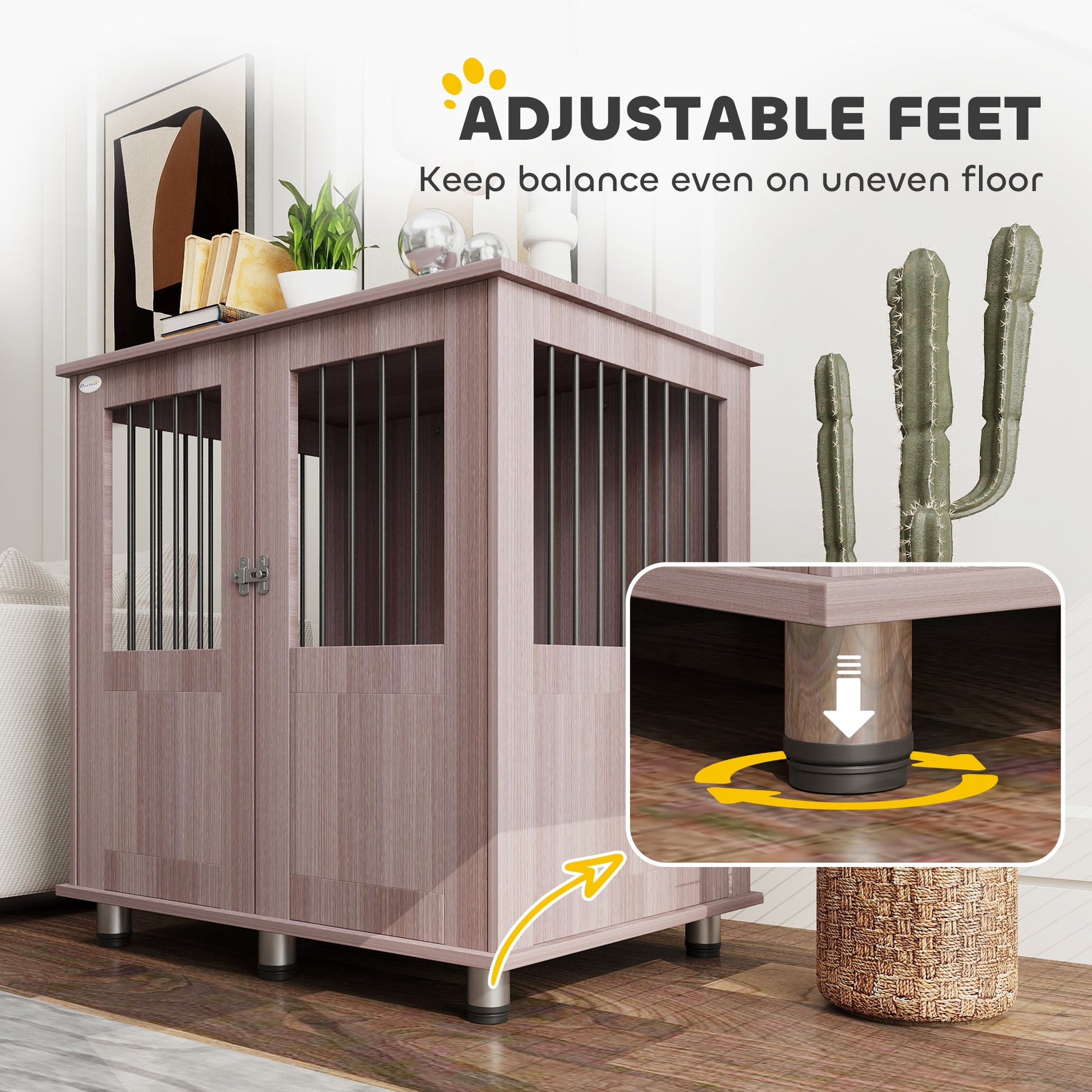 Dog Crate Furniture End Table, Pet Kennel for Small and Medium Dogs with Magnetic Door Indoor Animal Cage, Purple, 85 x 55 x 75 cm