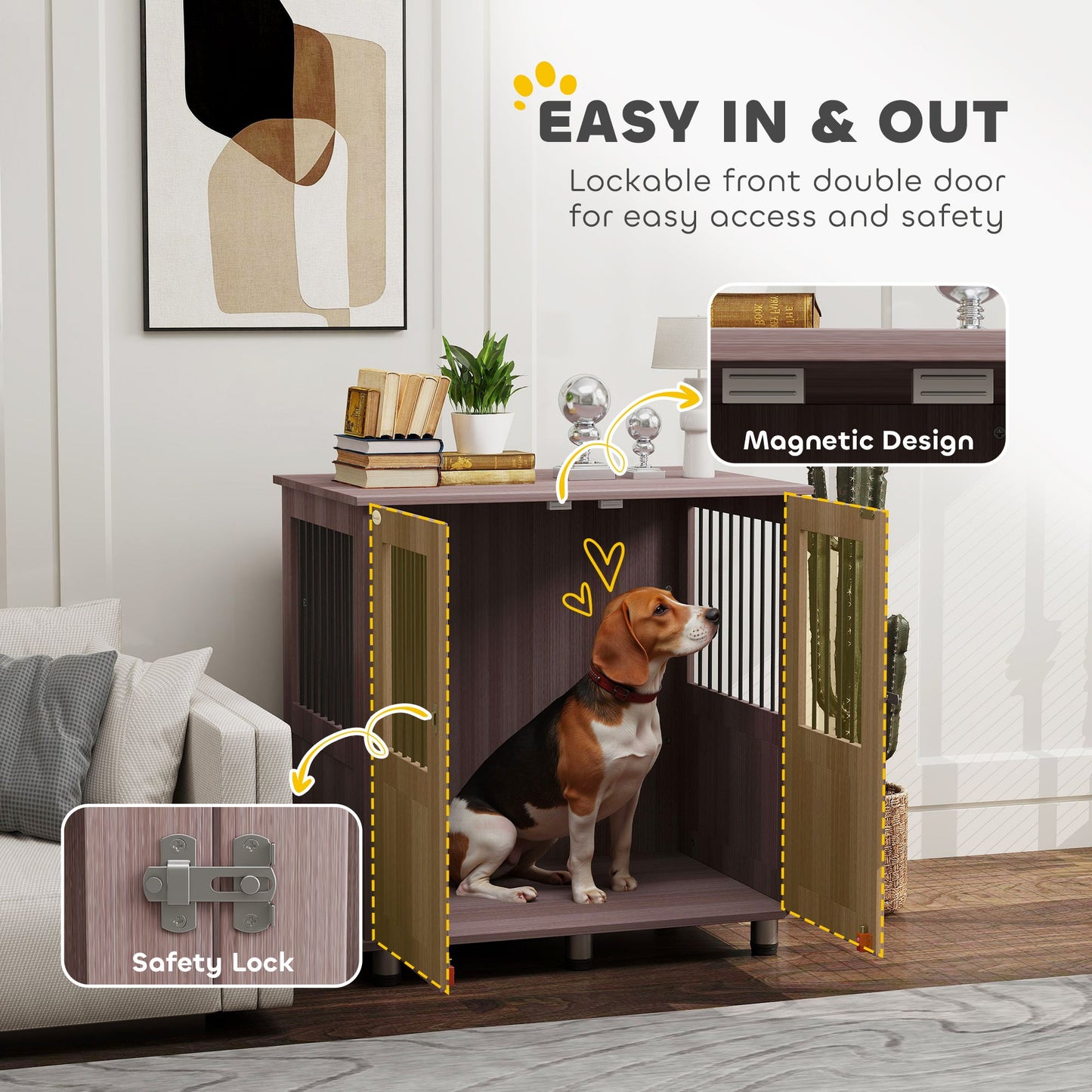 Dog Crate Furniture End Table, Pet Kennel for Small and Medium Dogs with Magnetic Door Indoor Animal Cage, Purple, 85 x 55 x 75 cm