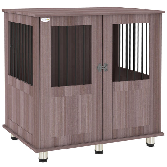 Dog Crate Furniture End Table, Pet Kennel for Small and Medium Dogs with Magnetic Door Indoor Animal Cage, Purple, 85 x 55 x 75 cm