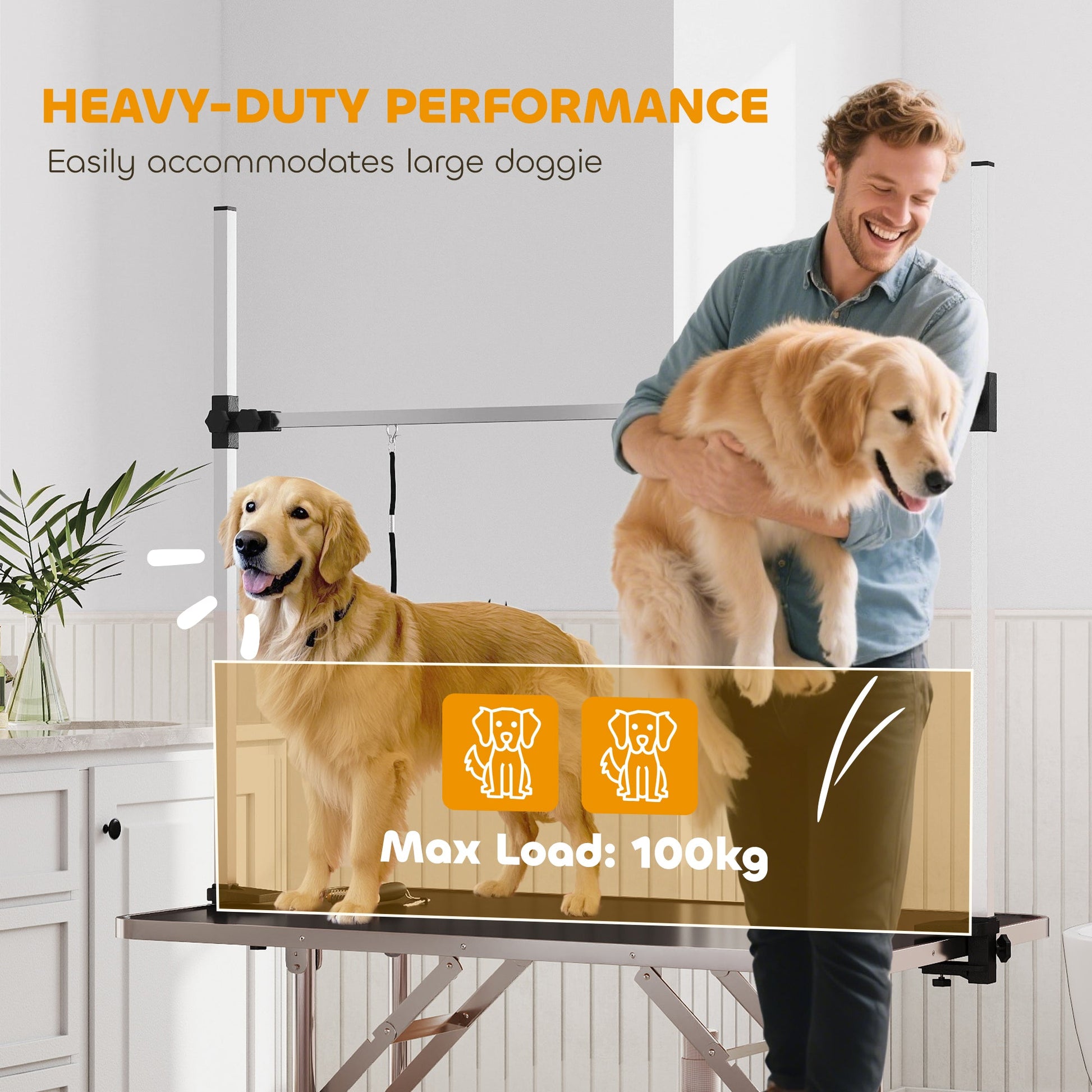 42" Foldable Dog Grooming Table Adjustable Pet Cat Drying Beauty Table Rubber Top with 2 Loops Storage Basket Metal Black