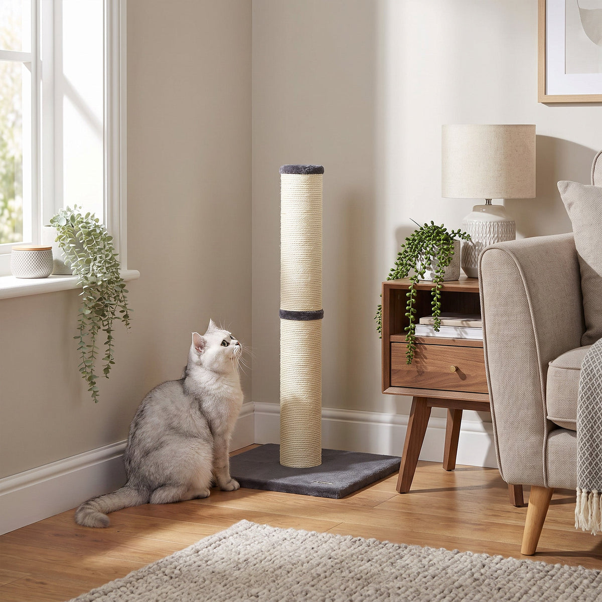 Cat Scratching Post, 80cm Tall Cat Scratch Post with Sisal Rope, Plush Base, Lightweight Claw Scratcher for Indoor Kittens, Dark Grey