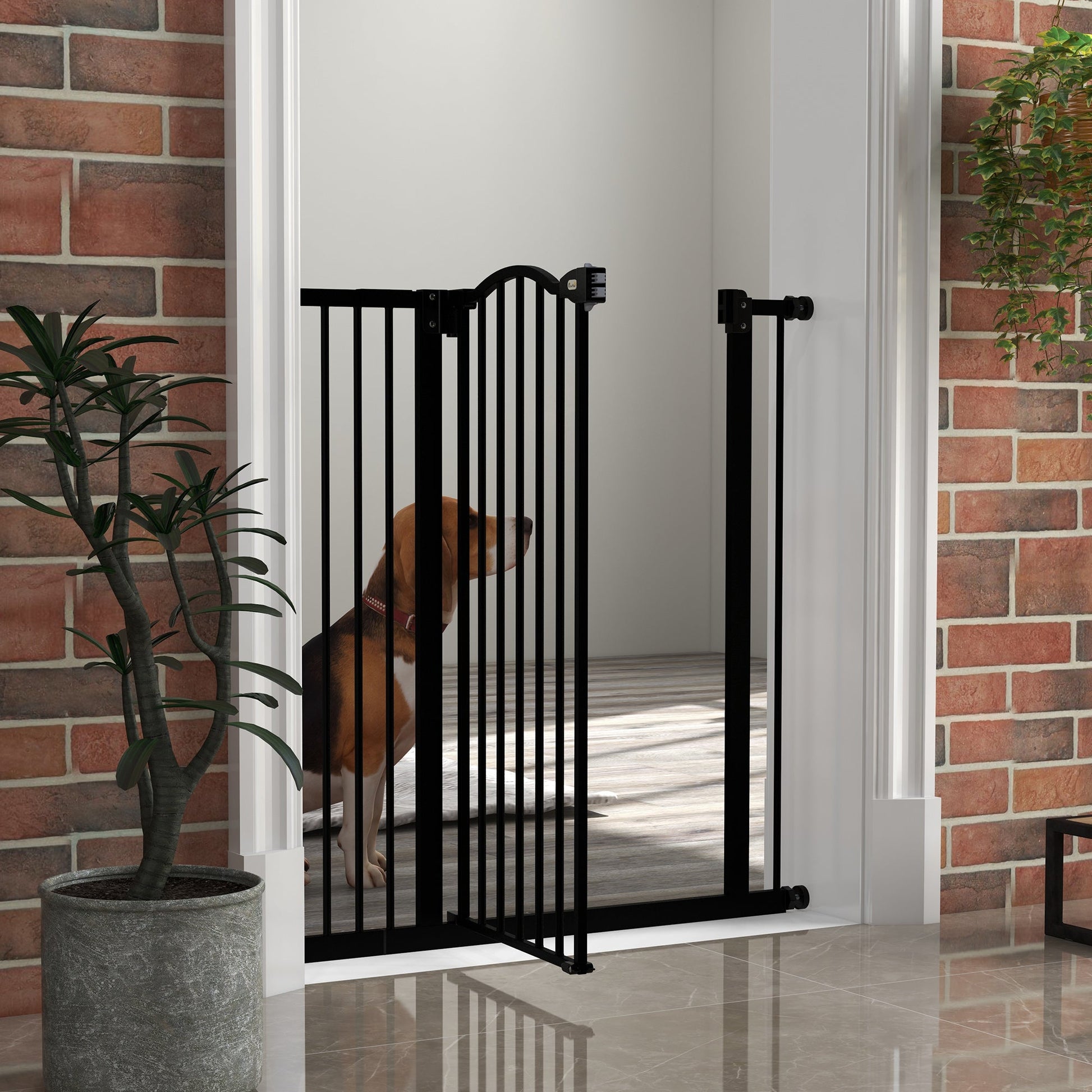 Pressure Fit Dog Stair Gate No Drilling Safety Gate Auto Close for Doorways, Hallways, 74-94cm Adjustable, 94cm Tall, Black