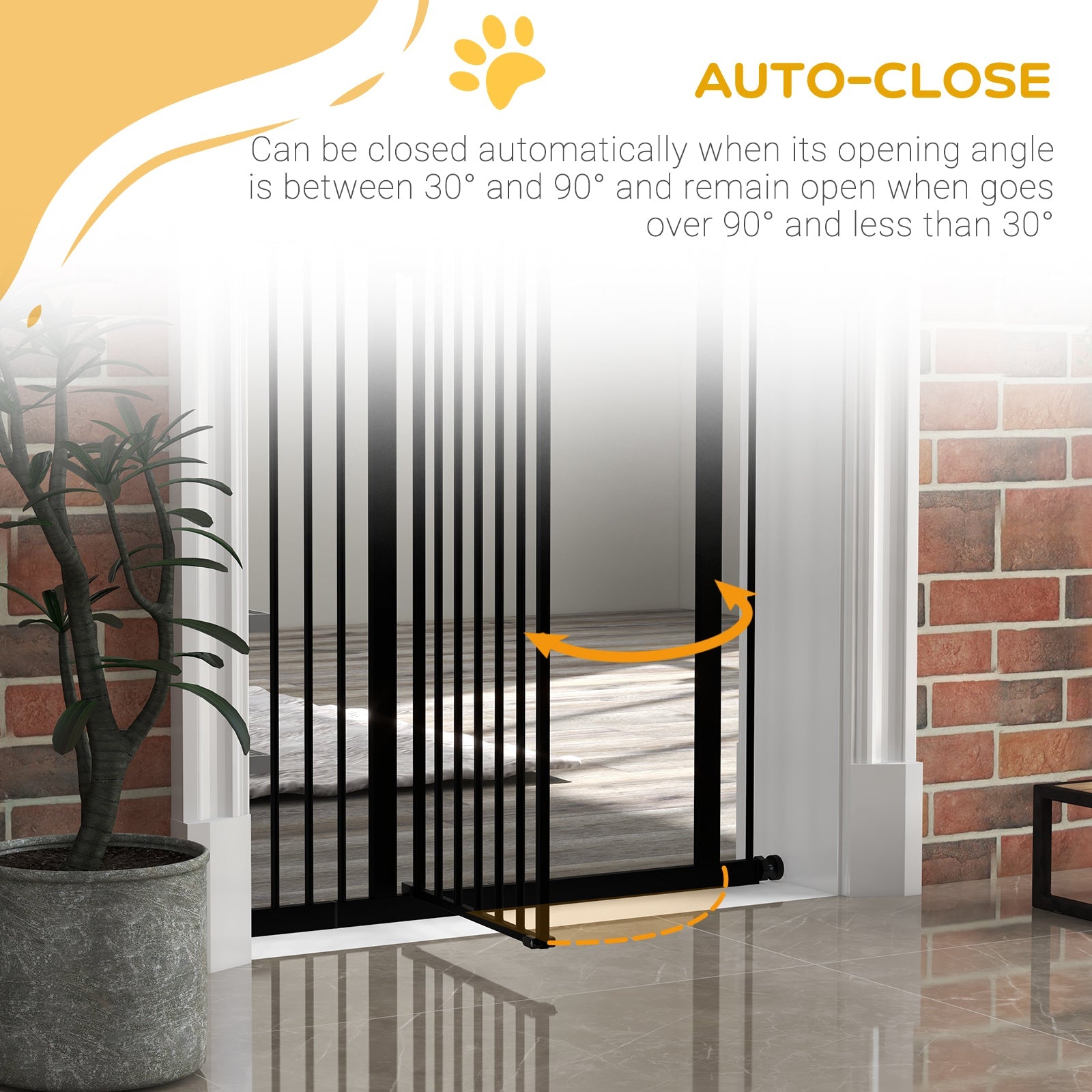 Pressure Fit Dog Stair Gate No Drilling Safety Gate Auto Close for Doorways, Hallways, 74-94cm Adjustable, 94cm Tall, Black