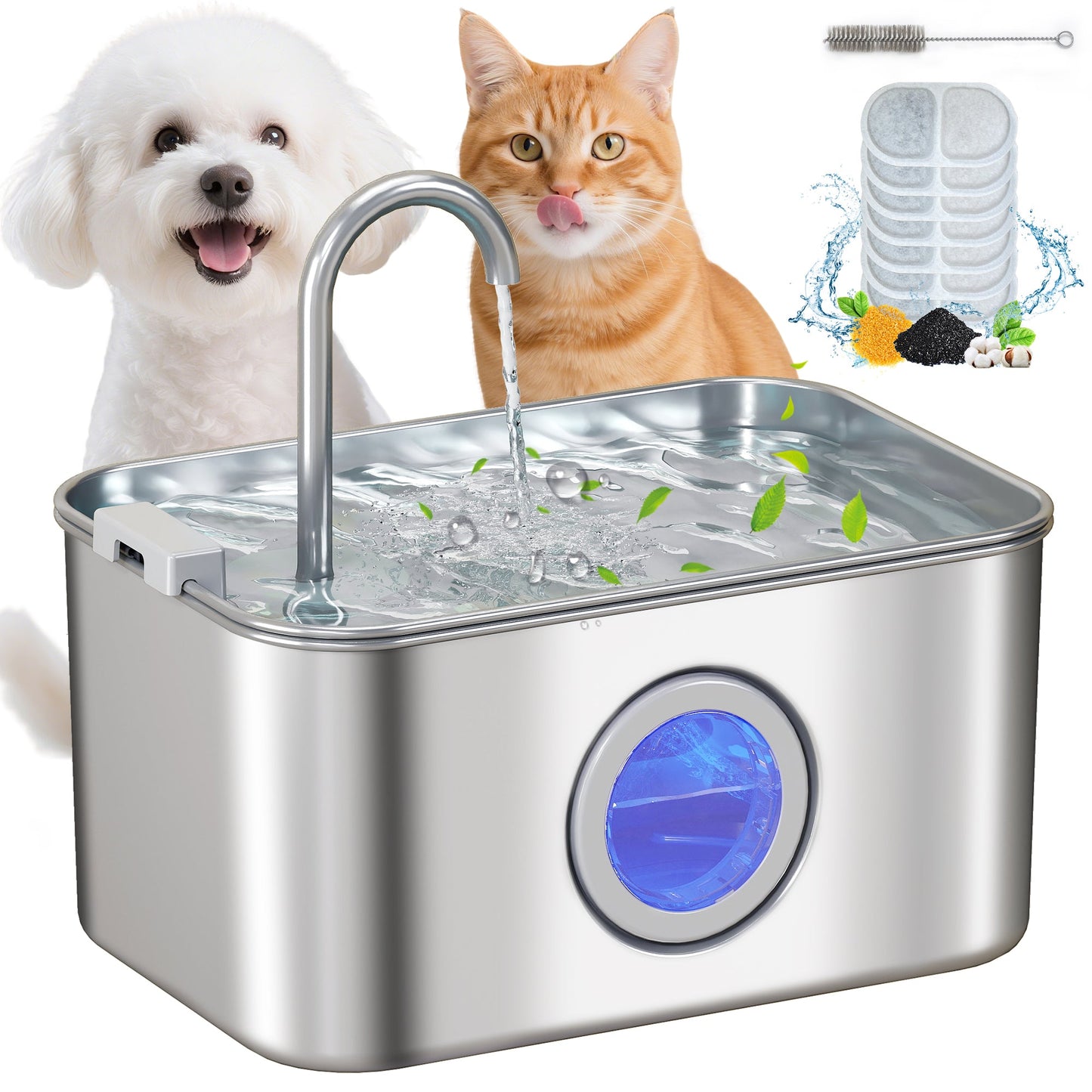 Cat Water Fountain for Drinking, 3.2L Stainless Steel Cat Fountain, Ultra-Silent, Automatic, Visible Water-Level, for Kittens, Dogs and Other Pets