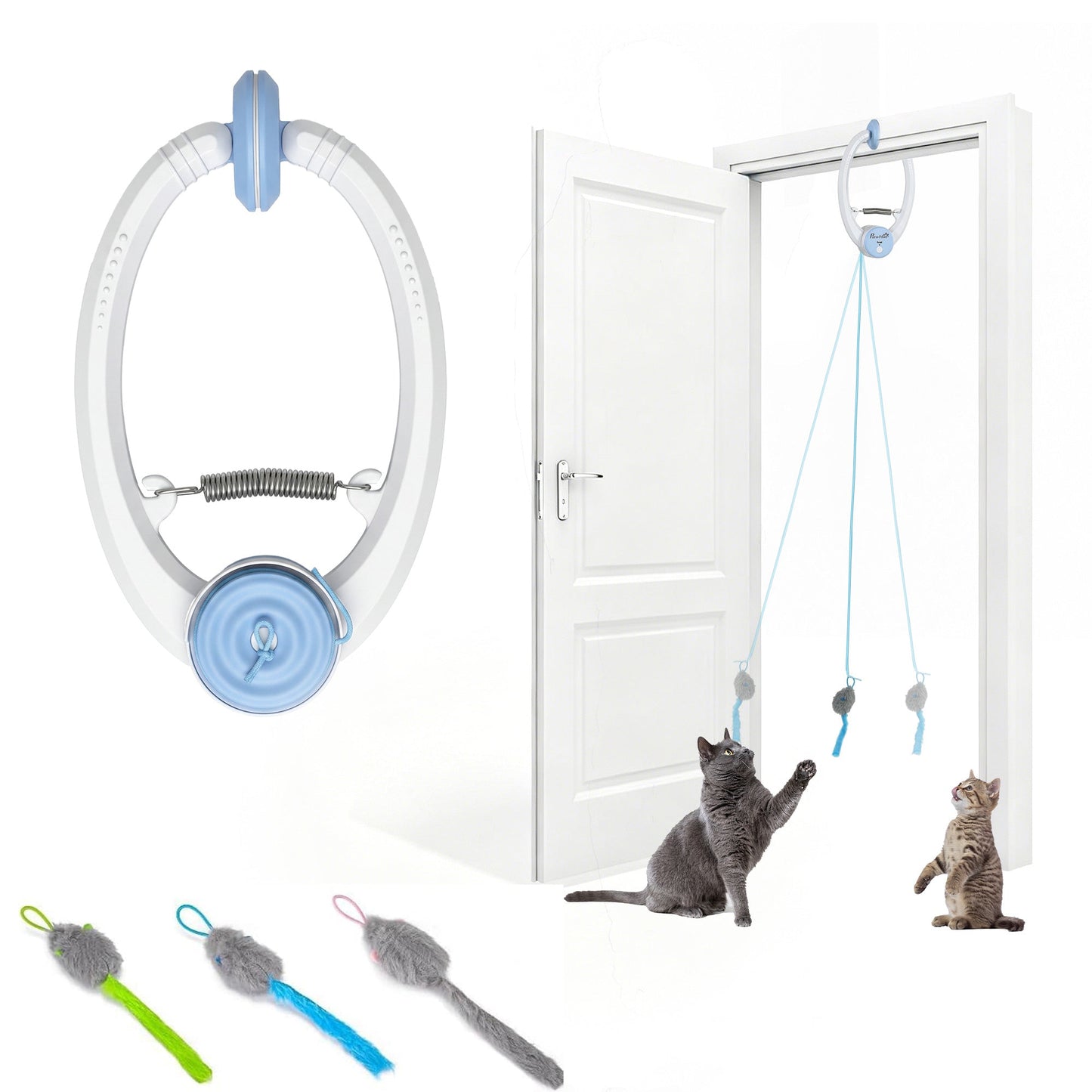 Interactive Cat Toys for Indoor Kittens & Adult, Smart Touch Automatic Cat Toy, USB Rechargeable Door Hanging Bouncing Mouse Teaser for Kitten Exercise and Enrichment