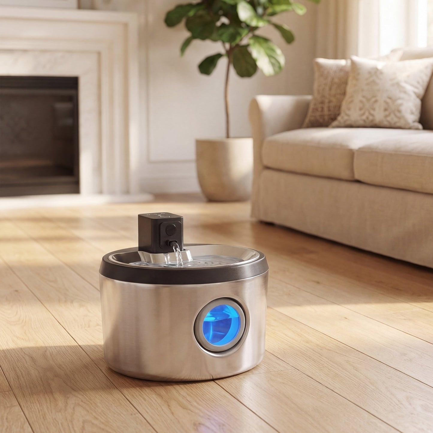 Wireless Cat Water Fountain for Drinking Stainless Steel, 4L/135oz Large Battery Operated Cat Fountain Cordless, Ultra-Quiet Pet Water Dispenser with Motion Sensor, 6 Filters, Rechargeable