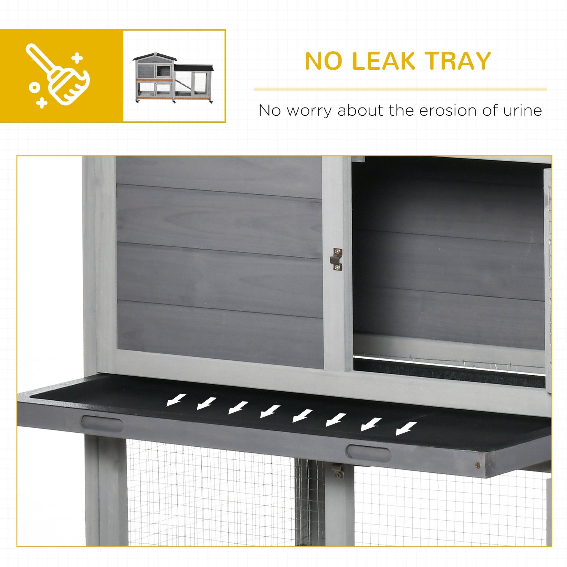 Rabbit Hutch Outdoor with Run Guinea Pig Hutch 2-Tier Bunny Cage w/ Wheels No-Leak Plastic Tray 157.4 x 53 x 99.5 cm - Grey