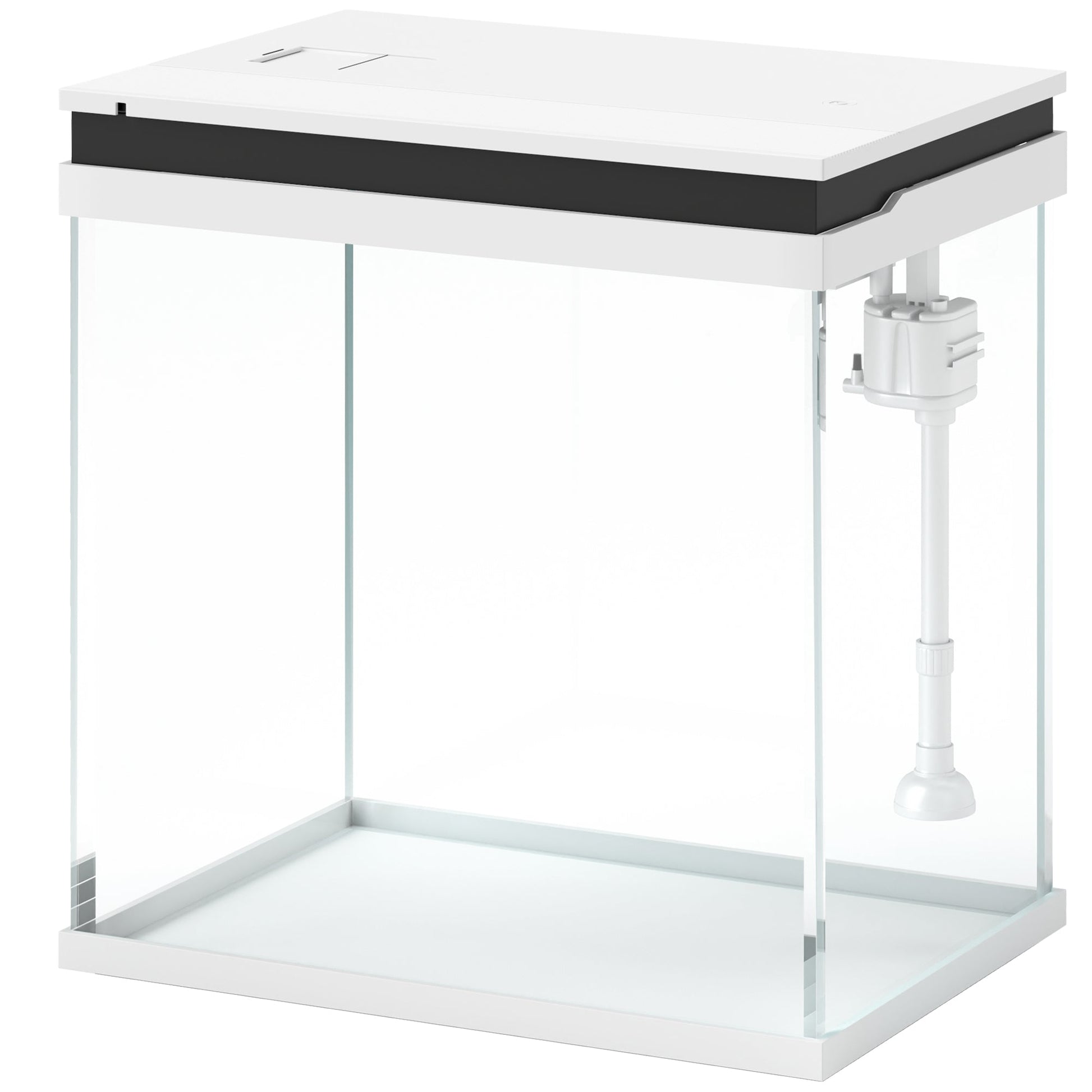 Fish Tank, 14L Glass Aquarium with Filter System, LED Lights, Water Pump, Betta Fish Tank for Goldfish, Shrimps, White