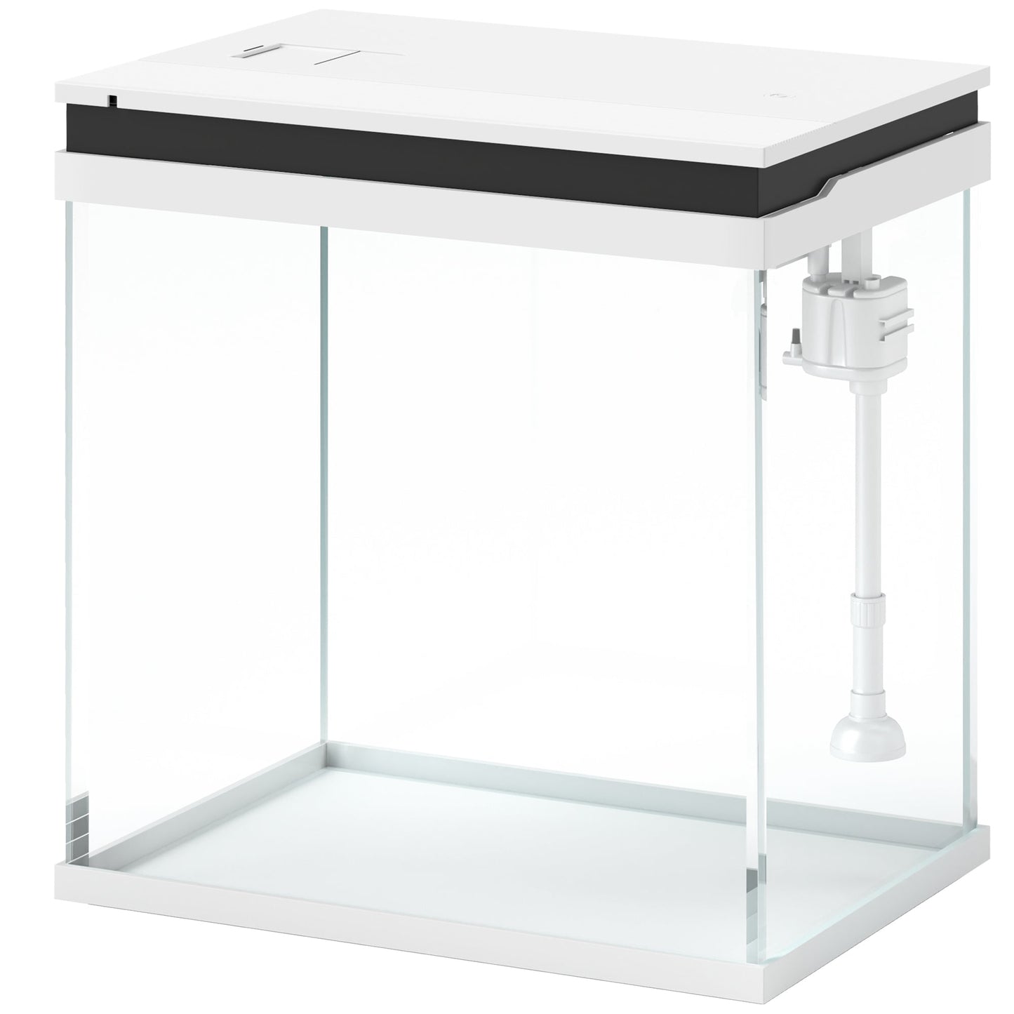 Fish Tank, 14L Glass Aquarium with Filter System, LED Lights, Water Pump, Betta Fish Tank for Goldfish, Shrimps, White