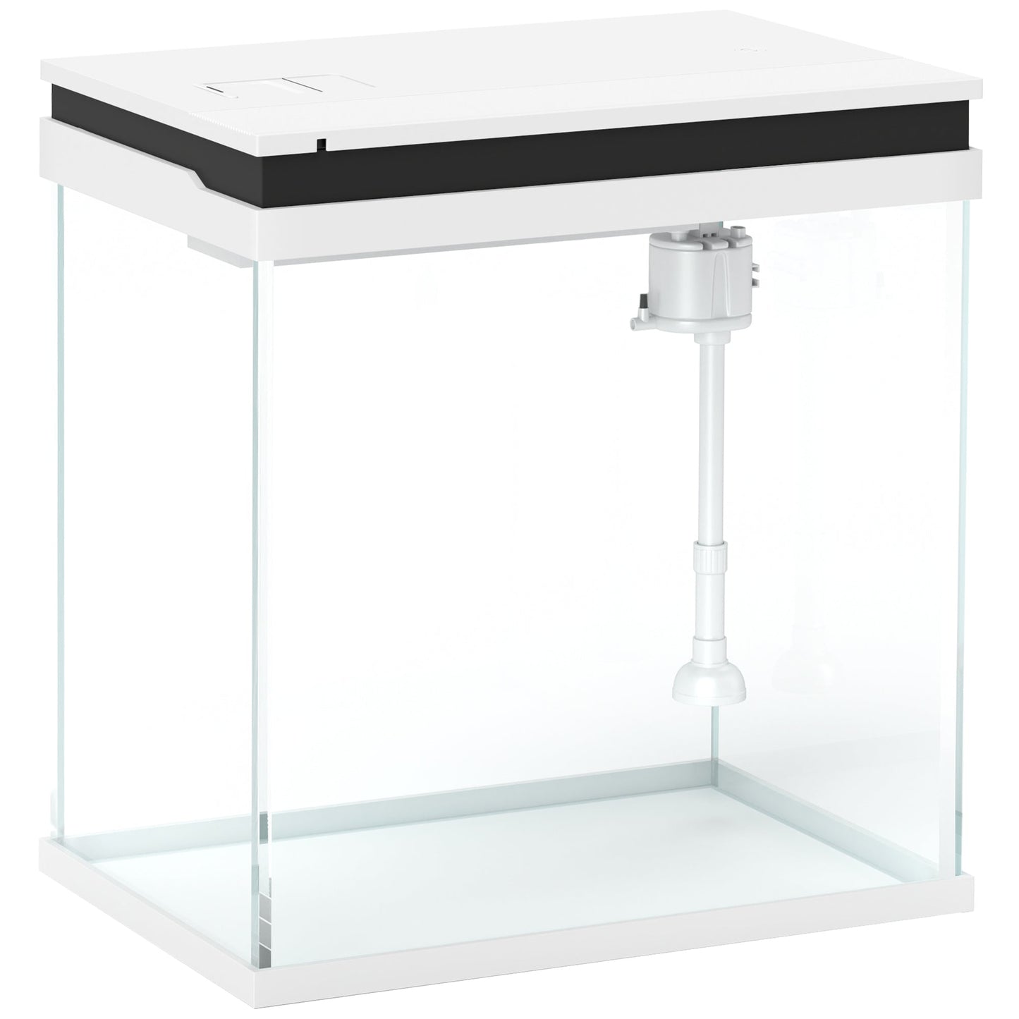 Fish Tank, 14L Glass Aquarium with Filter System, LED Lights, Water Pump, Betta Fish Tank for Goldfish, Shrimps, White