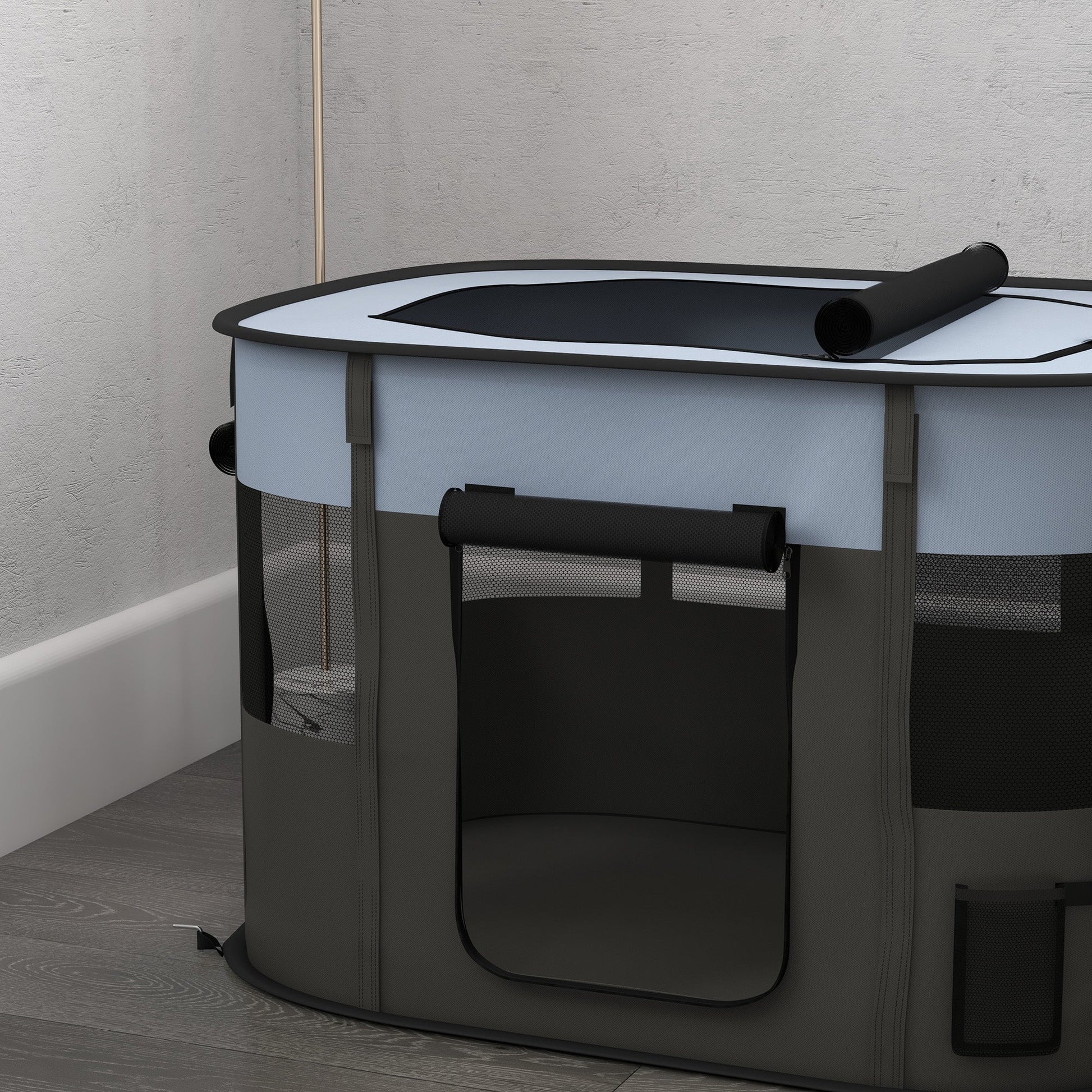 Dog Pen, Pet Playpen, Portable Foldable Dog Cat Playpen Soft Pet Cage with Storage Bag for Puppies, Rabbits, Kittens, Guinea Pigs, 94 x 74 x 60cm - Grey