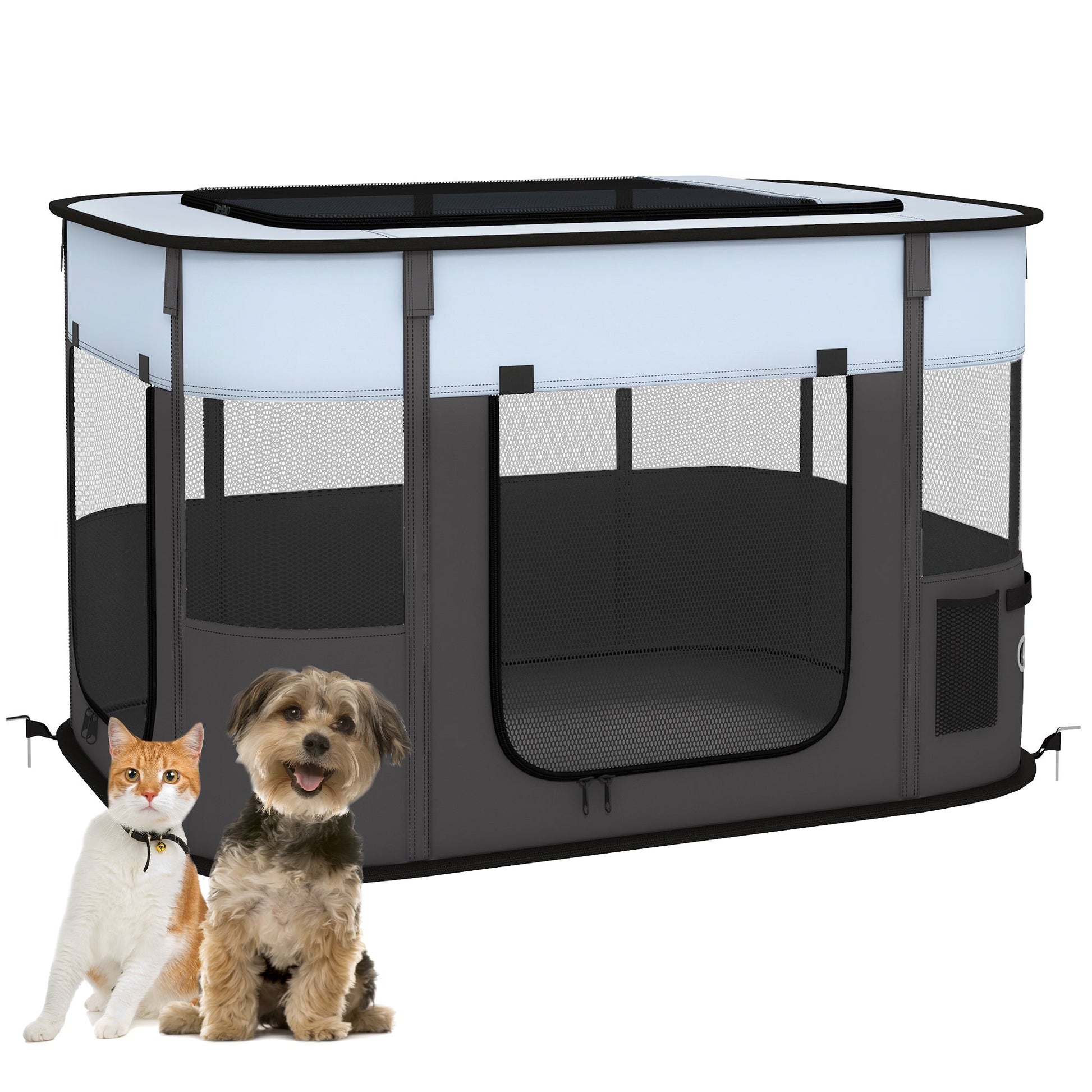 Dog Pen, Pet Playpen, Portable Foldable Dog Cat Playpen Soft Pet Cage with Storage Bag for Puppies, Rabbits, Kittens, Guinea Pigs, 94 x 74 x 60cm - Grey