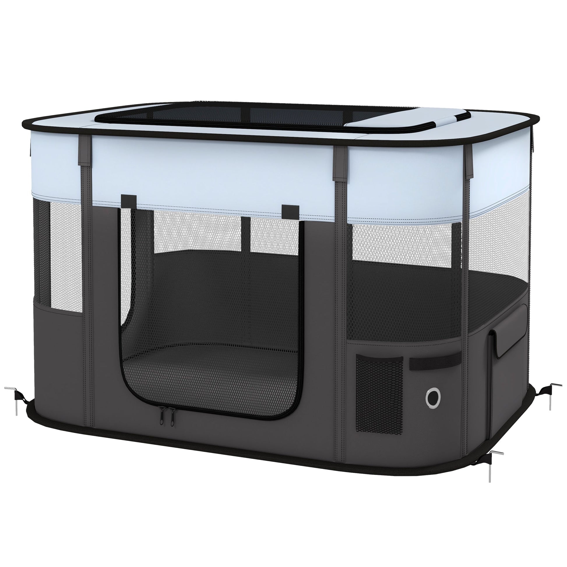 Dog Pen, Pet Playpen, Portable Foldable Dog Cat Playpen Soft Pet Cage with Storage Bag for Puppies, Rabbits, Kittens, Guinea Pigs, 94 x 74 x 60cm - Grey