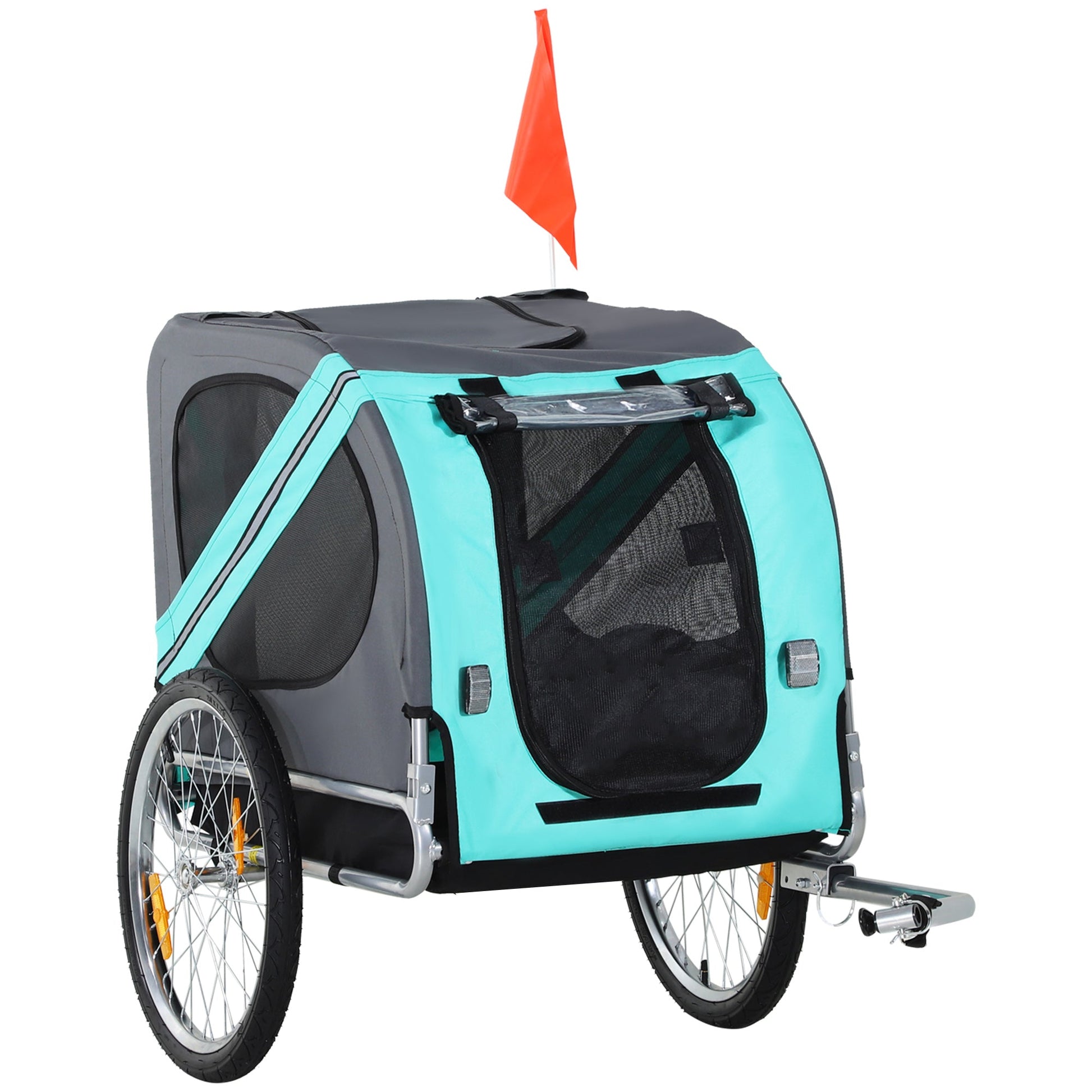 Folding Dog Bike Trailer Pet Cart Carrier for Bicycle Travel in Steel Frame with Hitch Coupler - Light Blue & Grey