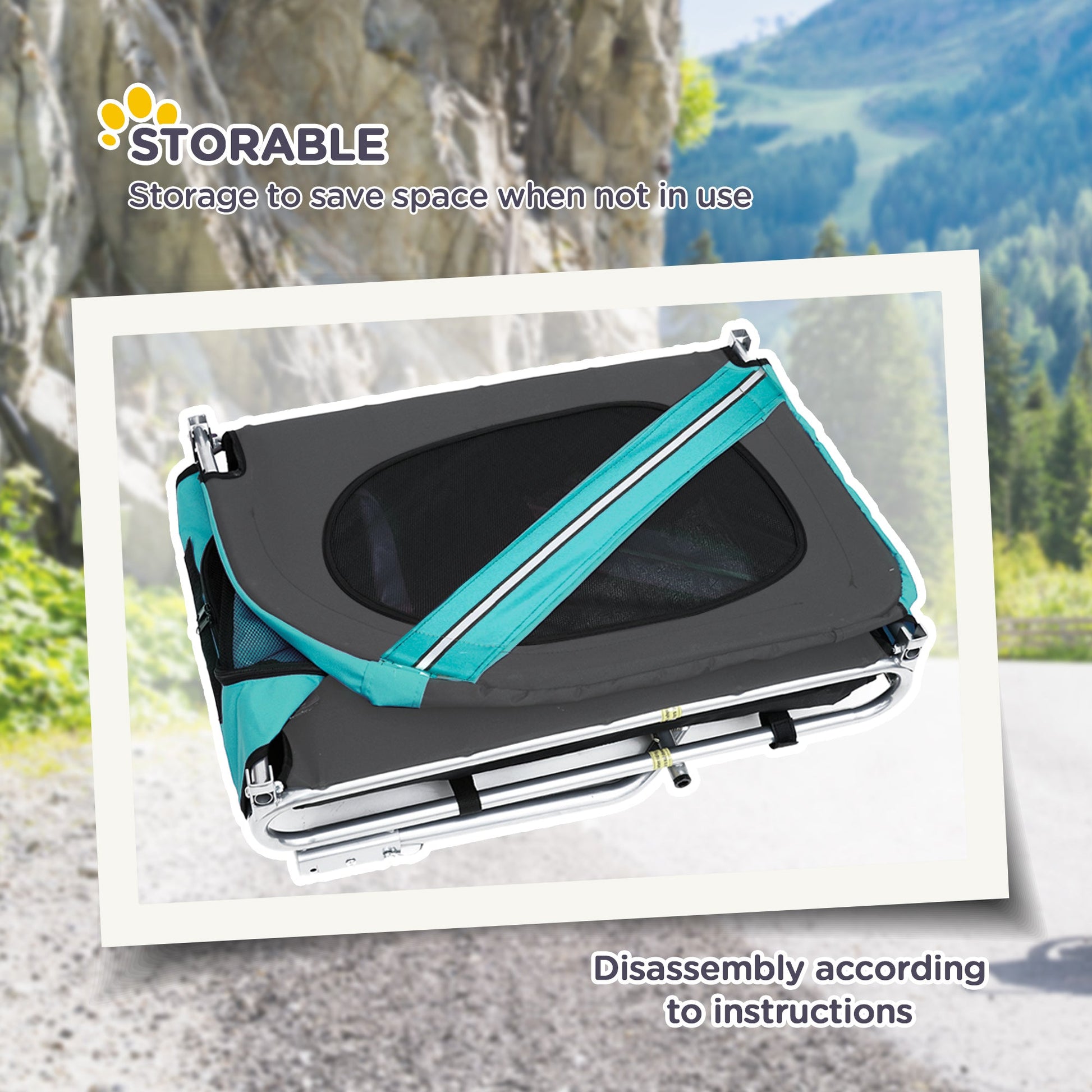 Folding Dog Bike Trailer Pet Cart Carrier for Bicycle Travel in Steel Frame with Hitch Coupler - Light Blue & Grey